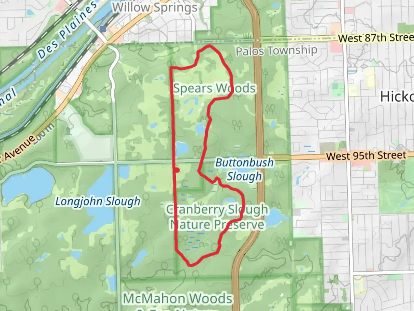 An image depicting the trail Palos Yellow and Tan Unpaved Loop Trail and its surrounding area.