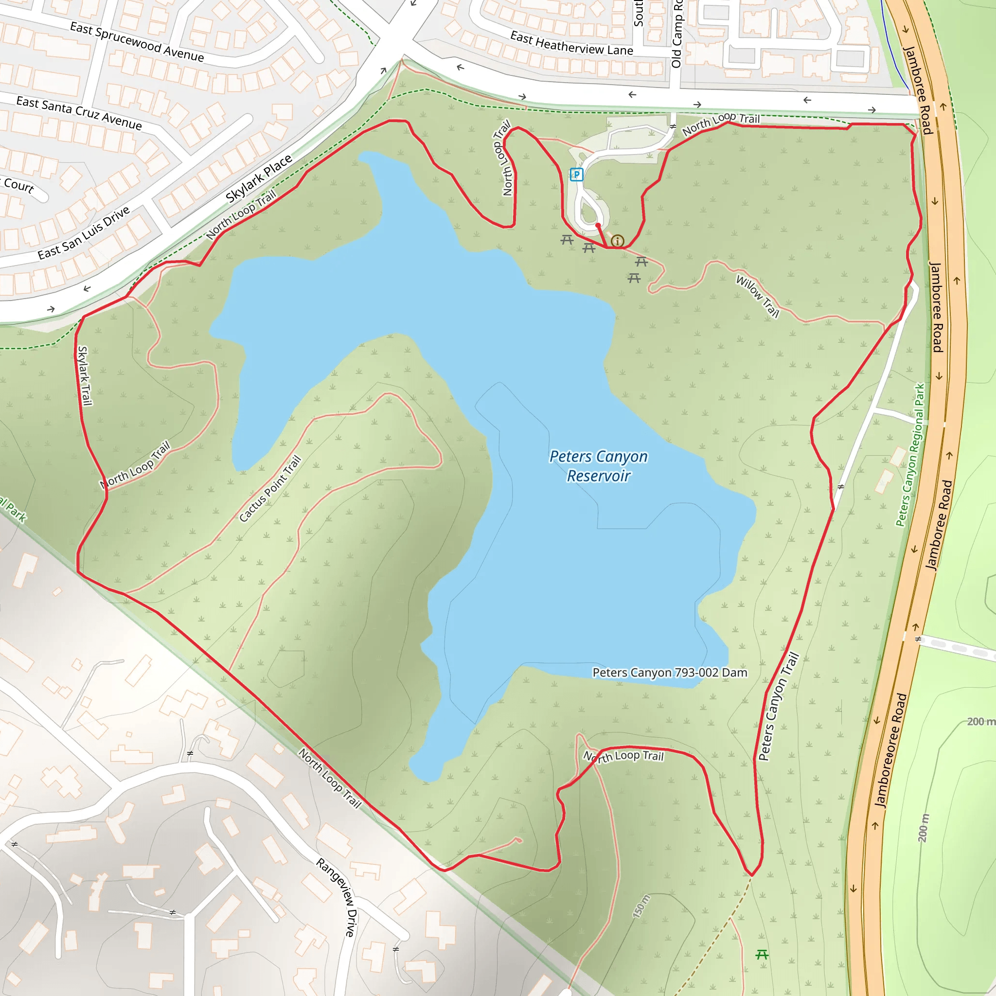 Peters Canyon Reservoir and Lake View Loop Trail mobile static map