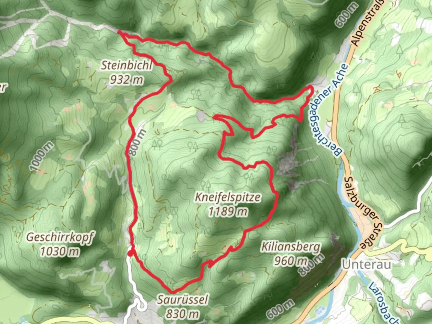 An image depicting the trail Theresienklause and Almbachklamm Loop and its surrounding area.