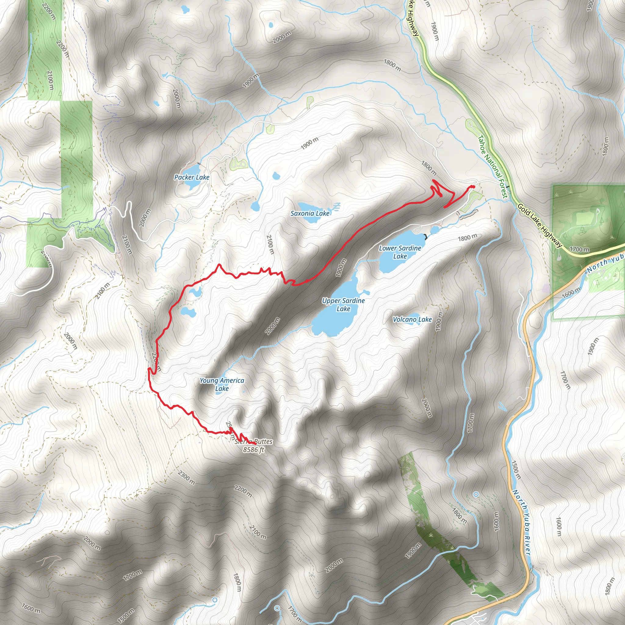 Sierra Buttes via Tamarack Connection mobile static map