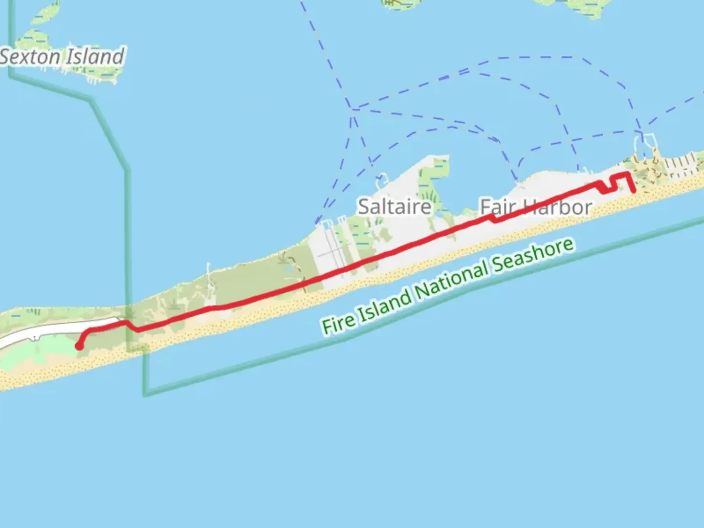 An image depicting the trail Robert Moses State Park and its surrounding area.