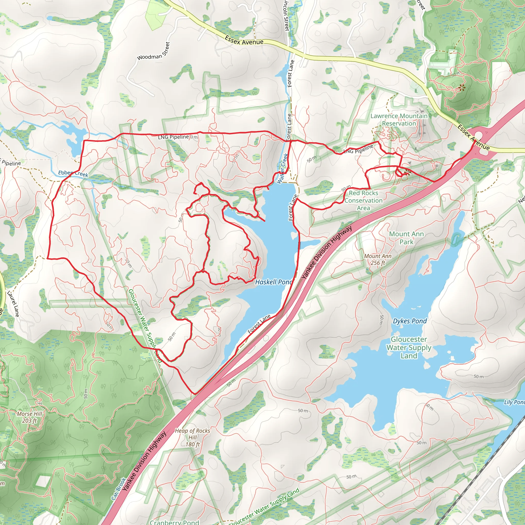 Red Rock - Haskell Pond Loop mobile static map