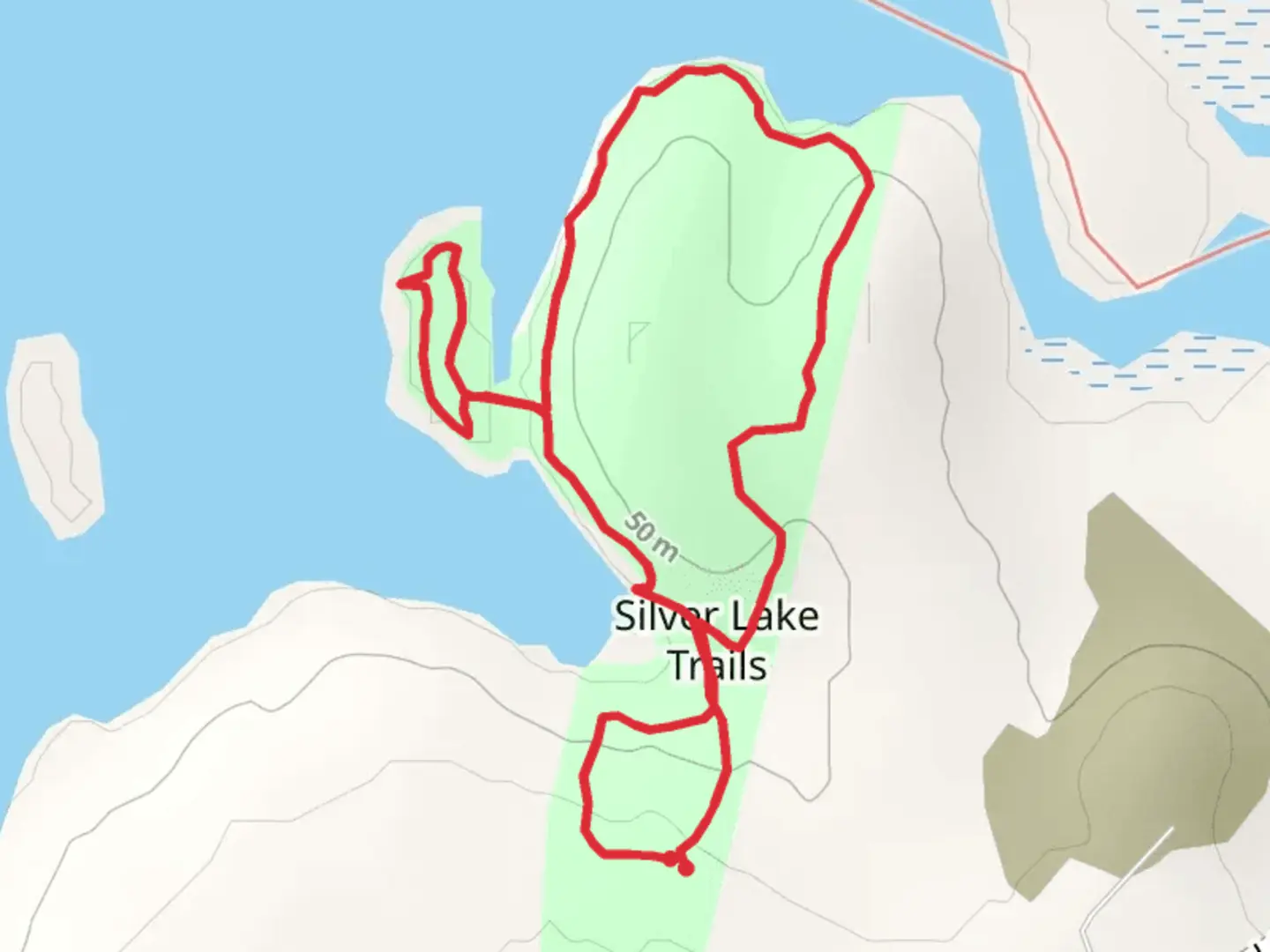 An image depicting the trail Silver Lake Loop and its surrounding area.