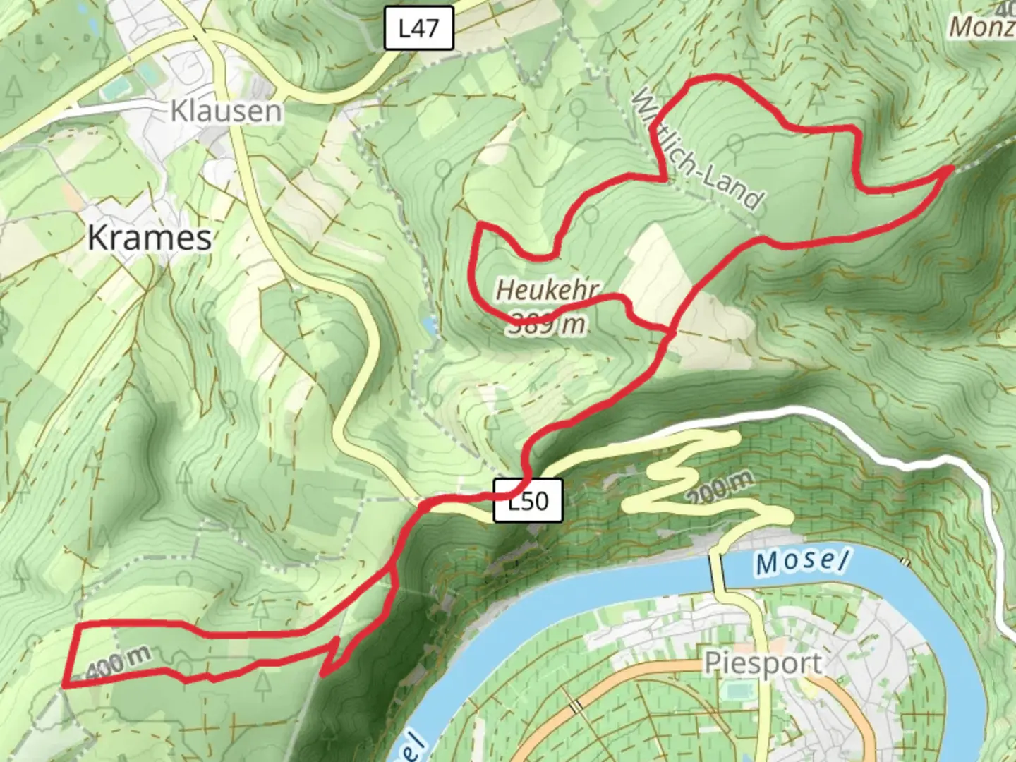 An image depicting the trail Heukehr and Kobenlei Loop and its surrounding area.