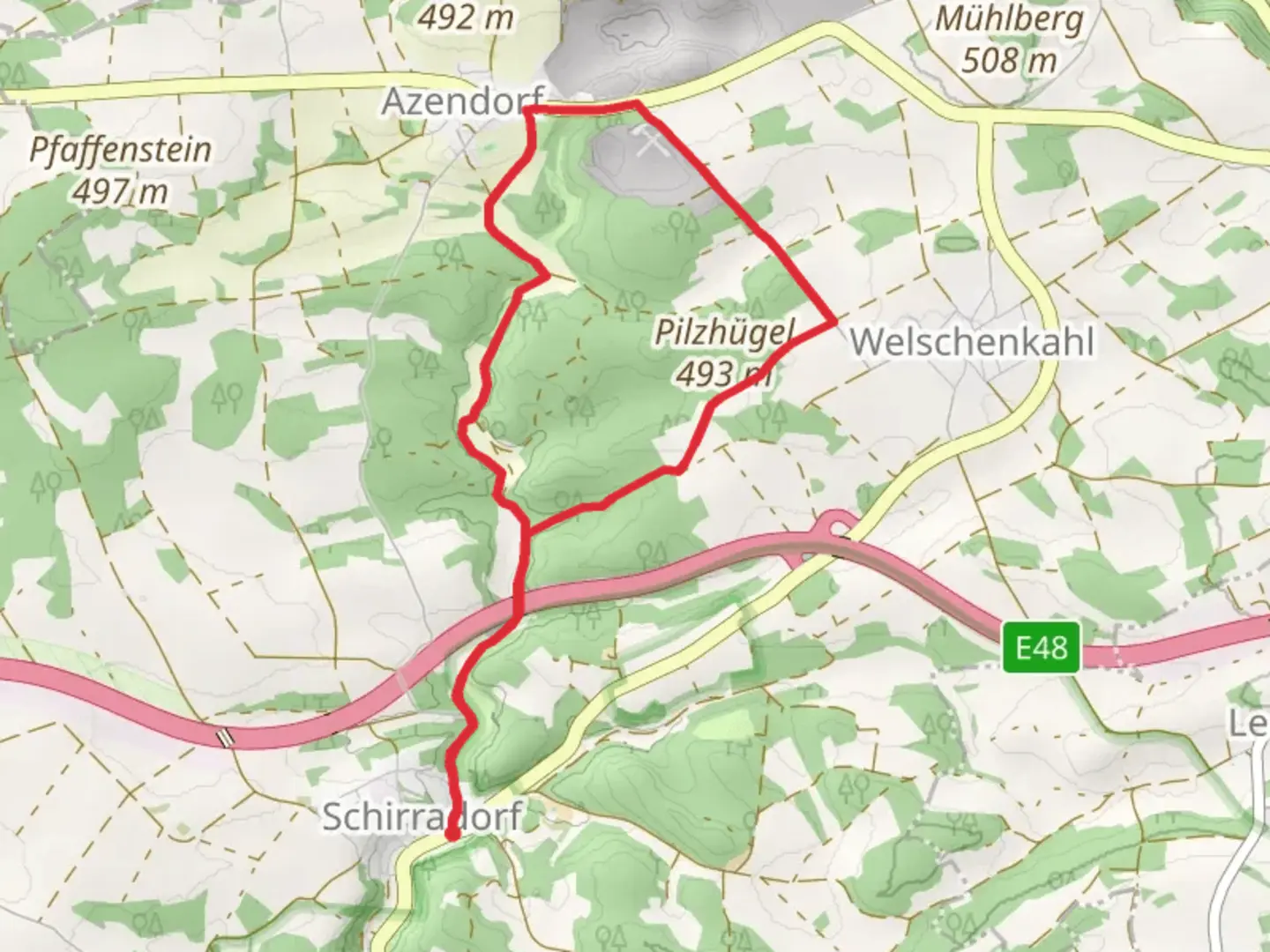 An image depicting the trail Schirradorf Rundwanderweg and its surrounding area.