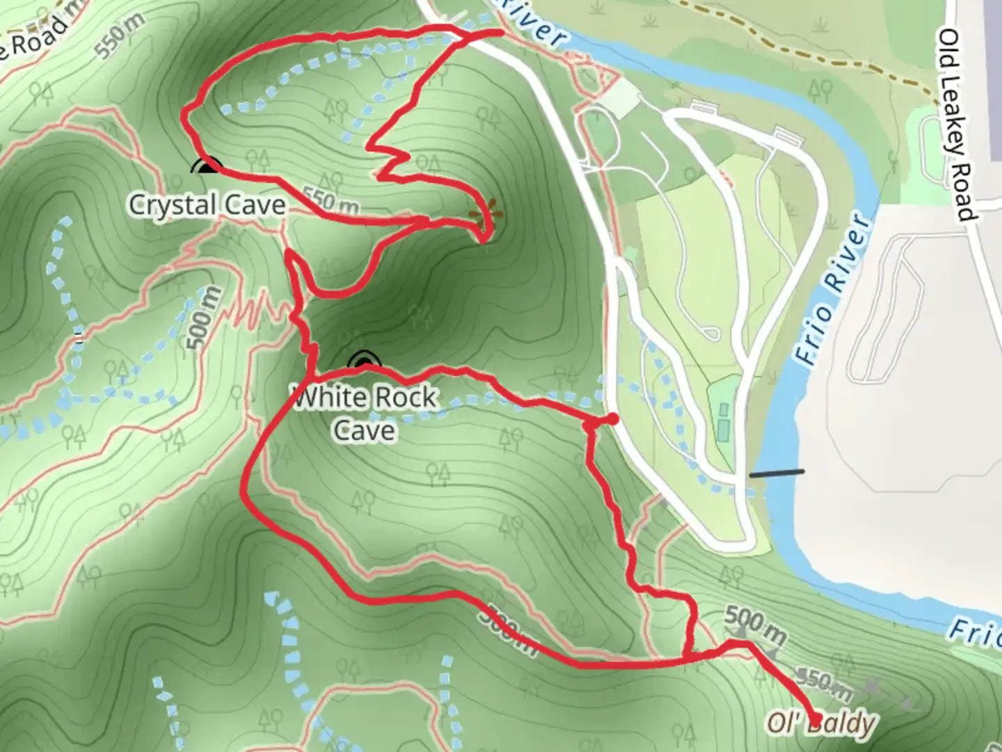 An image depicting the trail Crystal Cave - Bridges - Foshee Loop Trail and its surrounding area.