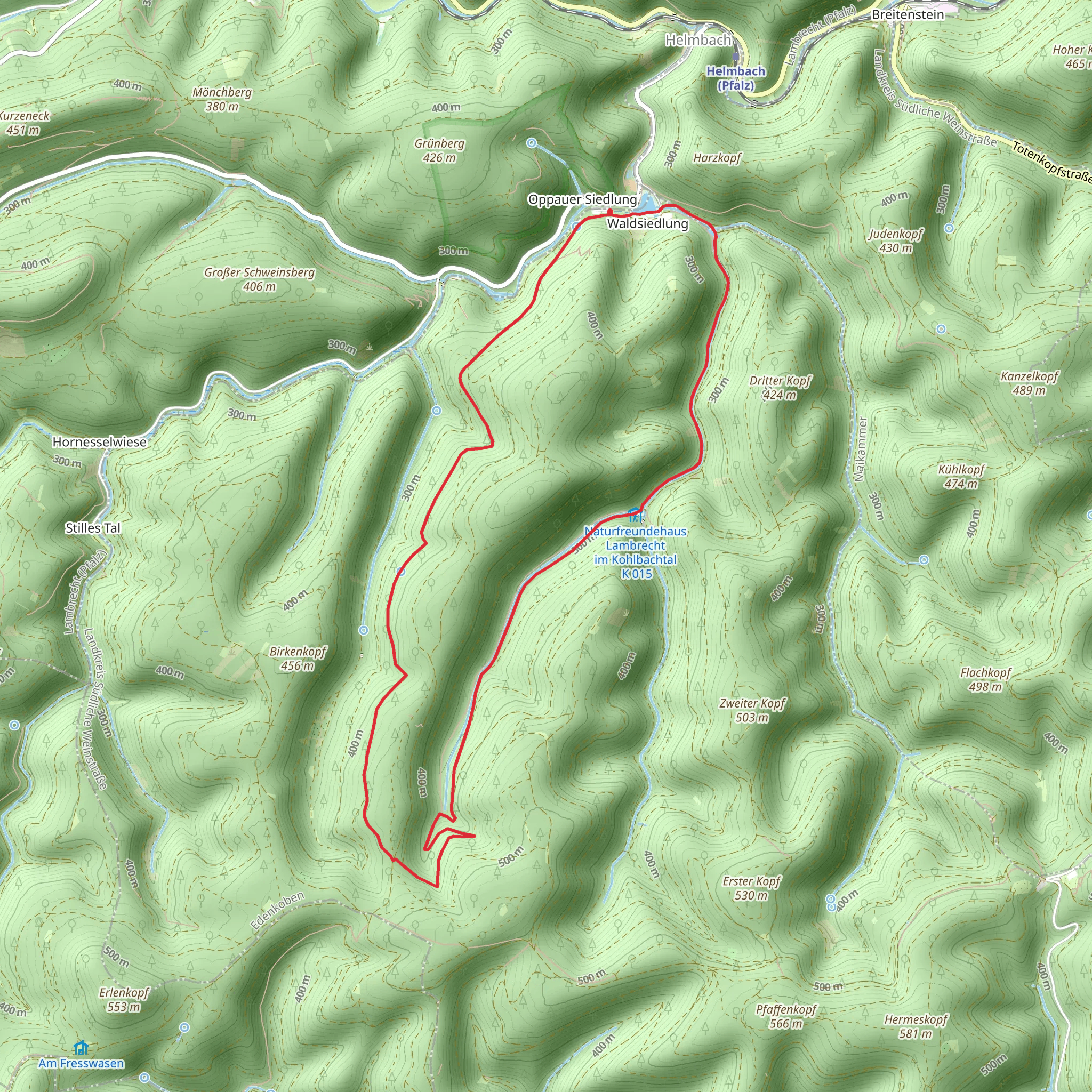Helmbachweiher via Pfaelzerwald Weiss Blau and Bollerbach mobile static map
