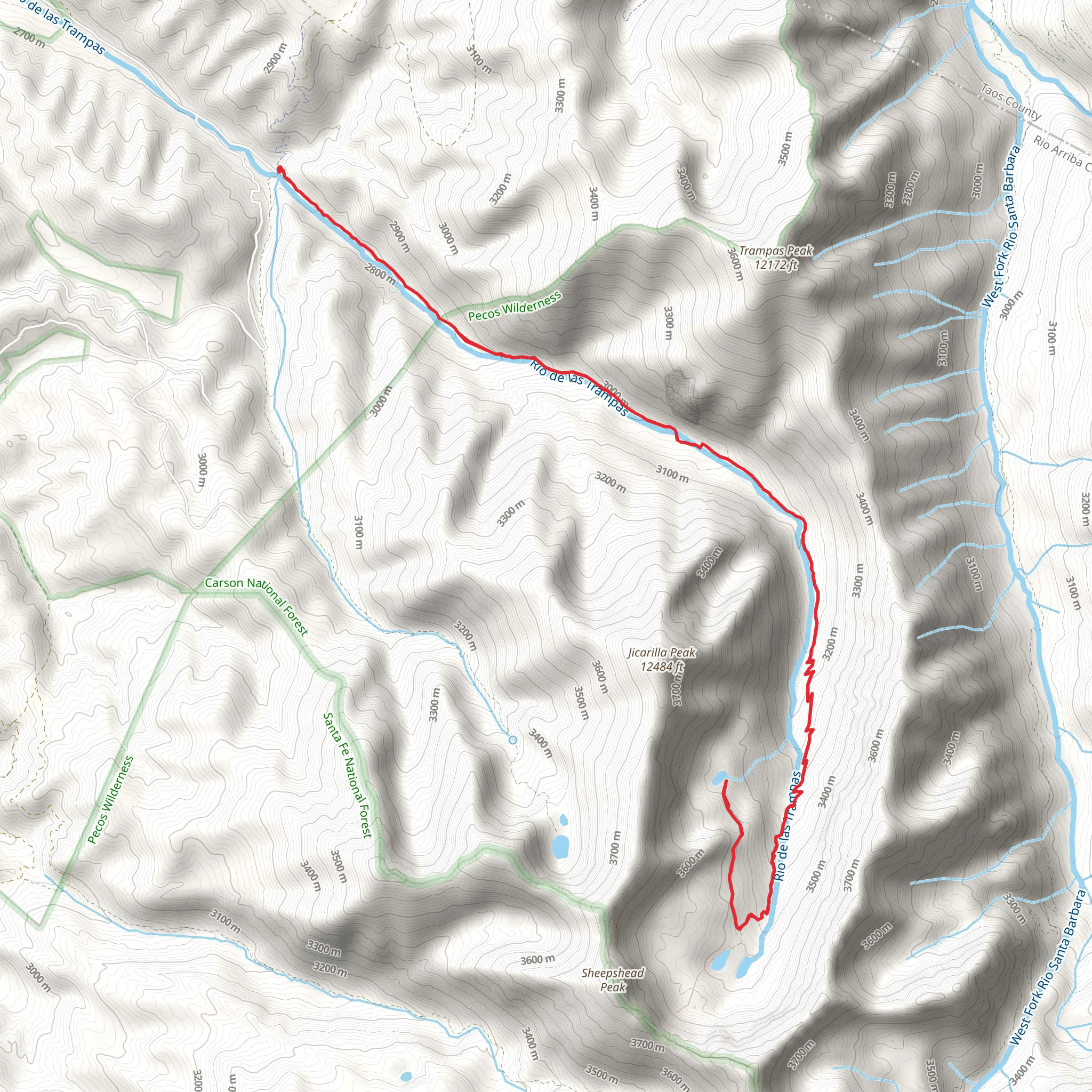 Hidden Lake via Trampas Lakes Trail mobile static map
