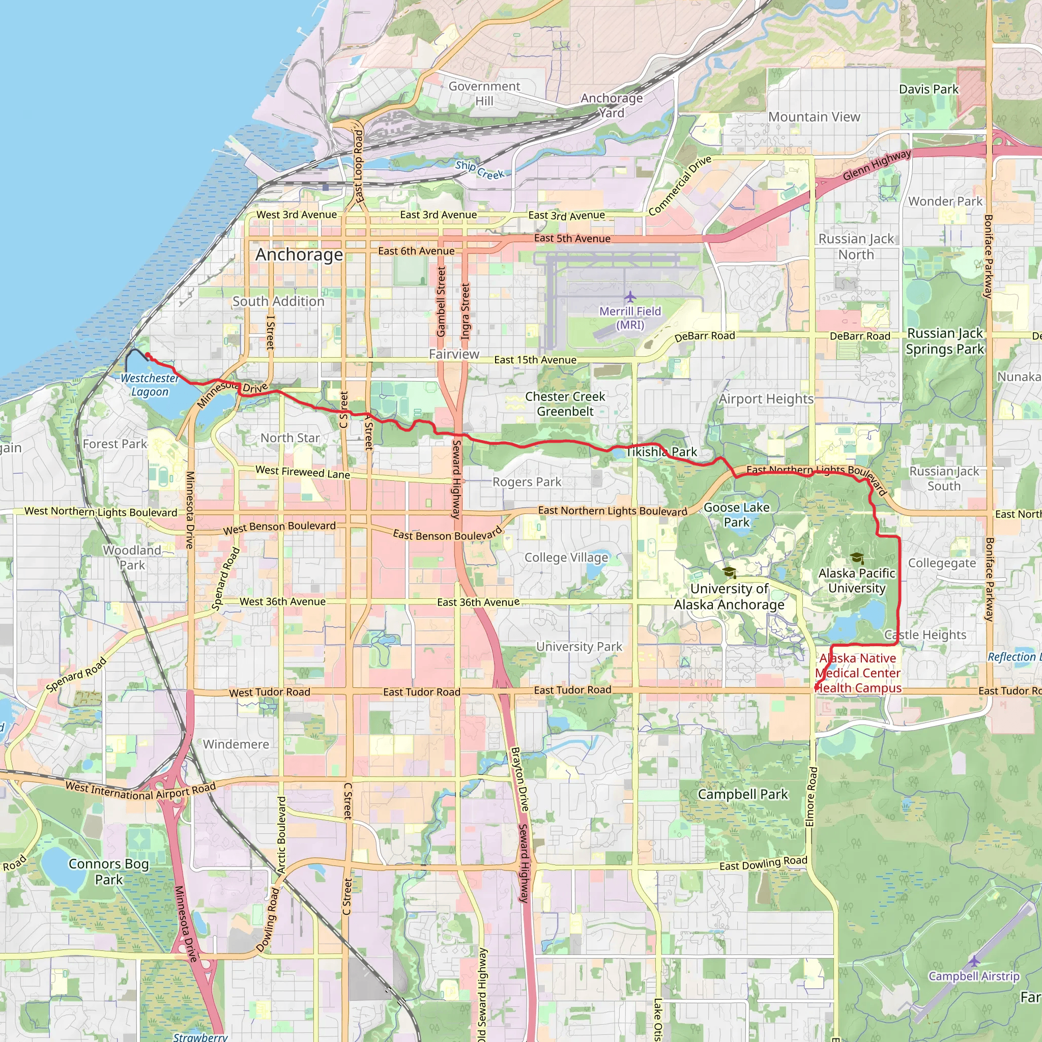 Chester Creek Trail mobile static map