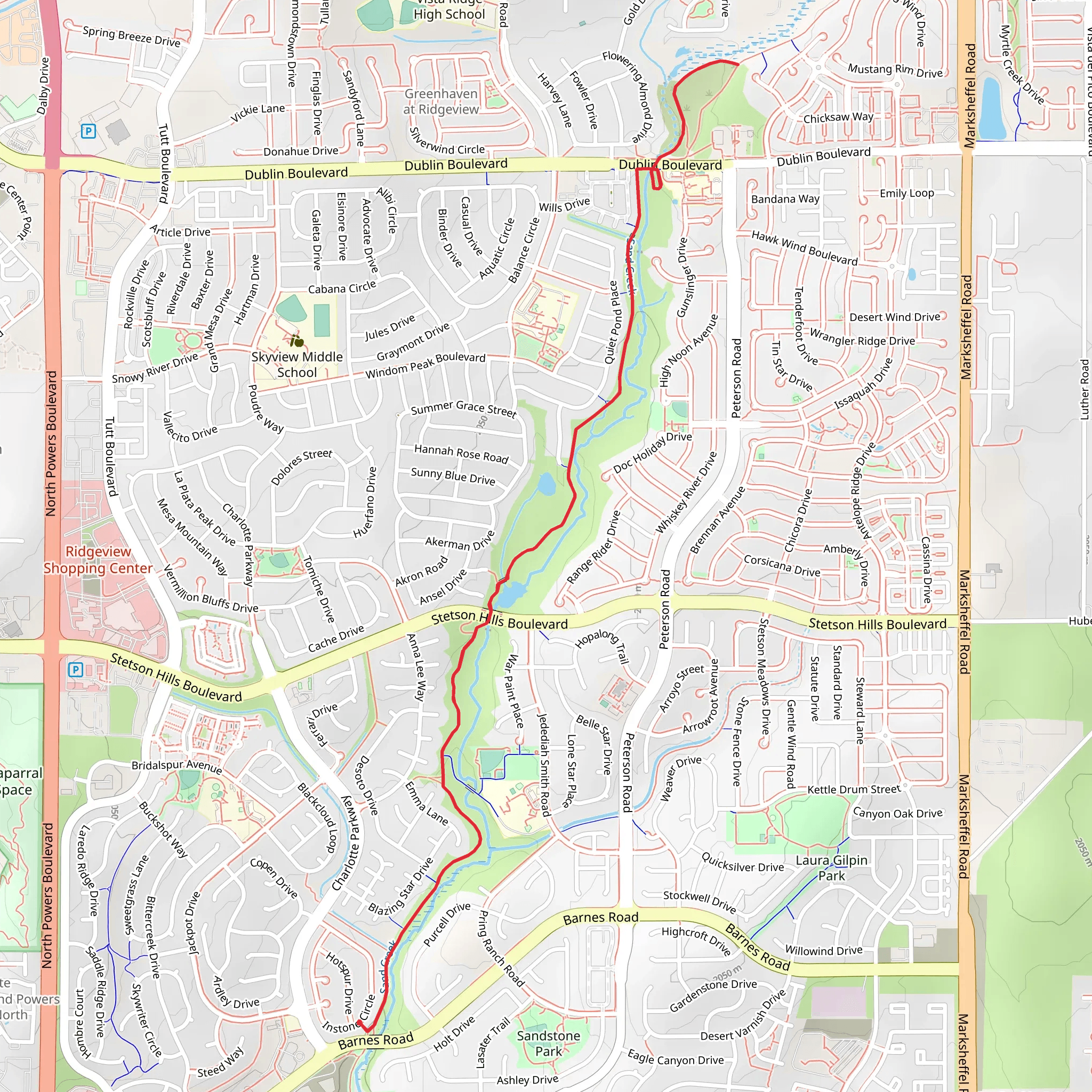 Sand Creek Trail from Barnes Road mobile static map