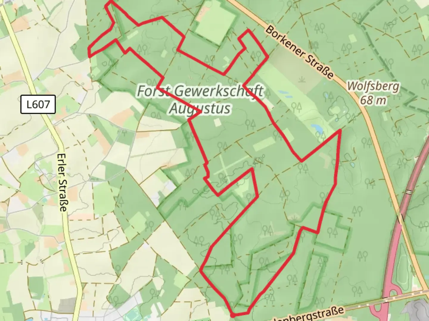 An image depicting the trail Forst Gewerkschaft Augustus Loop and its surrounding area.