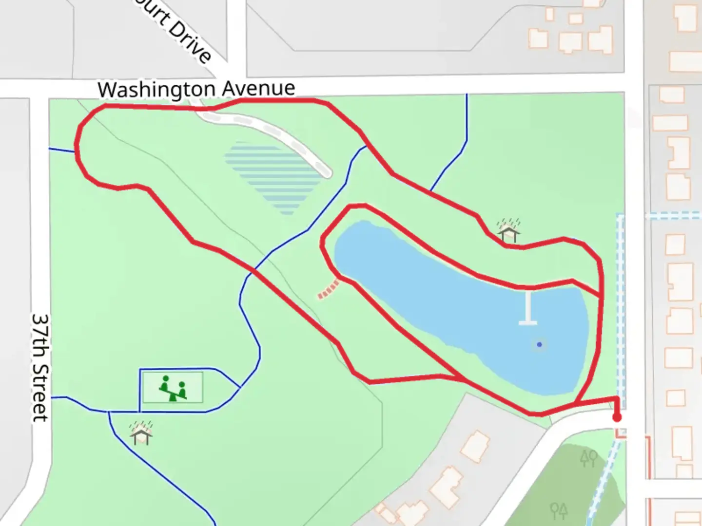 An image depicting the trail Witmer Parkway Loop and its surrounding area.