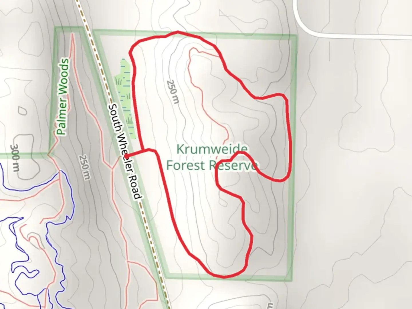 An image depicting the trail Forestry Loop and its surrounding area.