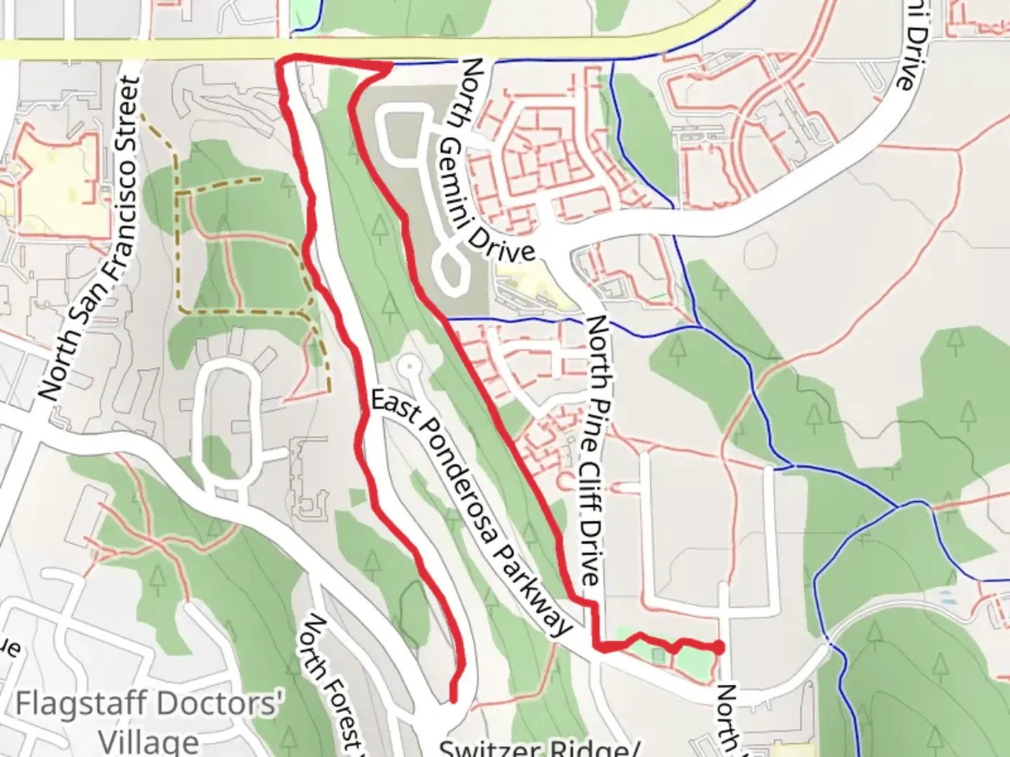 An image depicting the trail Sunset Trail and Flagstaff Urban Trail System and its surrounding area.