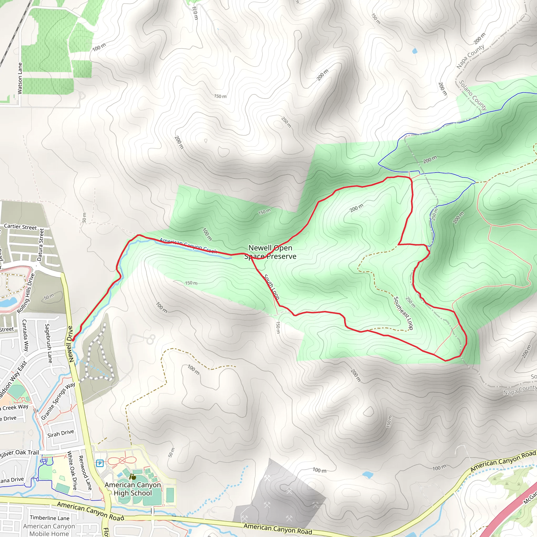 Newell Open Space Preserve Loop via Creekside Trail mobile static map