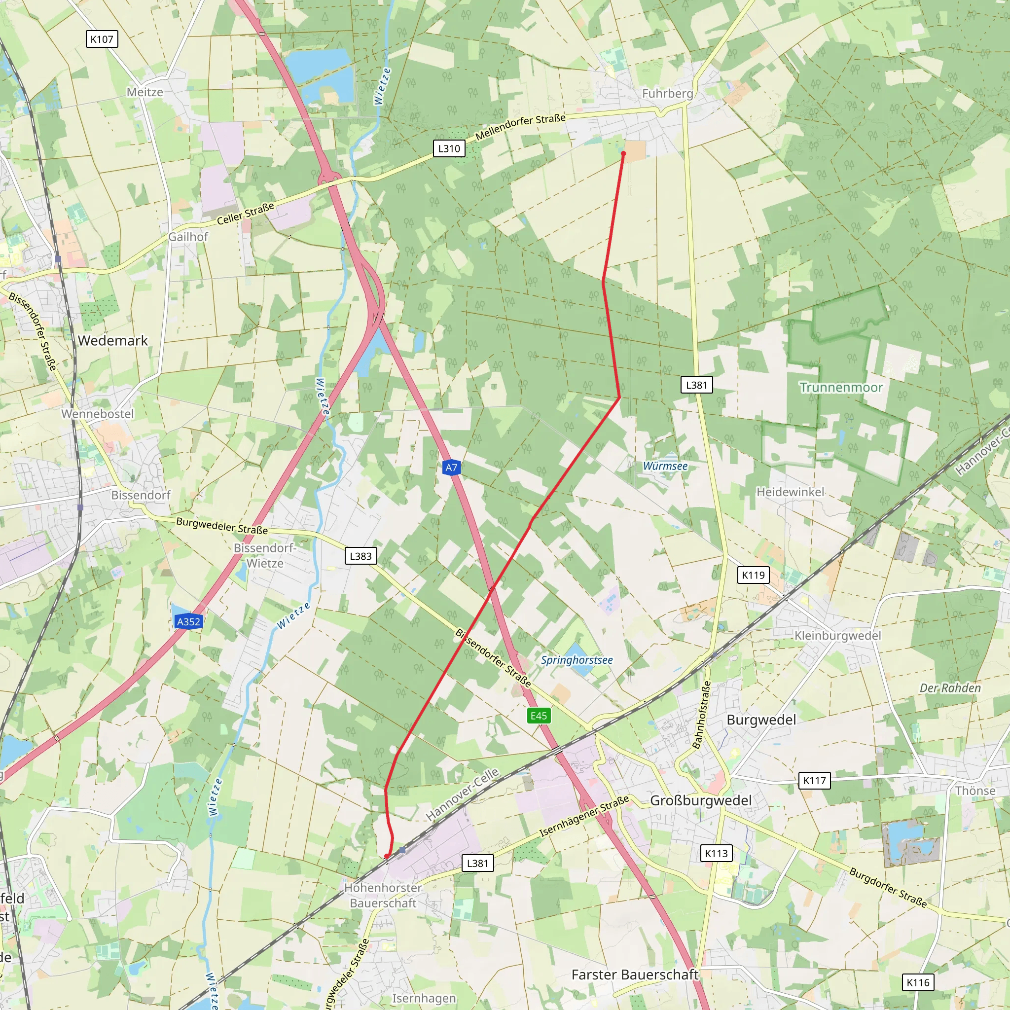 Isernhagen to Fuhrberg Walk mobile static map
