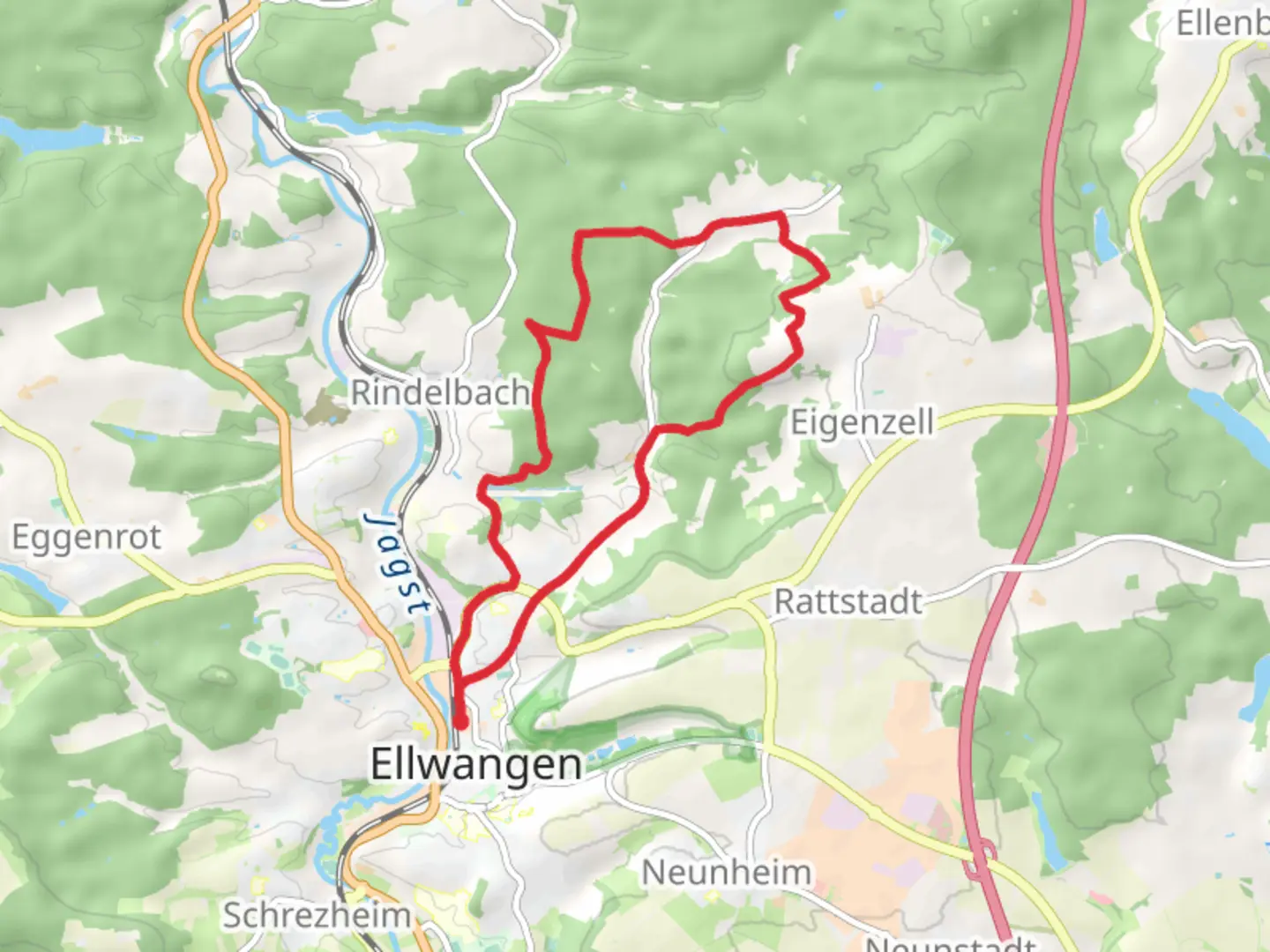 An image depicting the trail Kressbachsee via Jagststeig and its surrounding area.