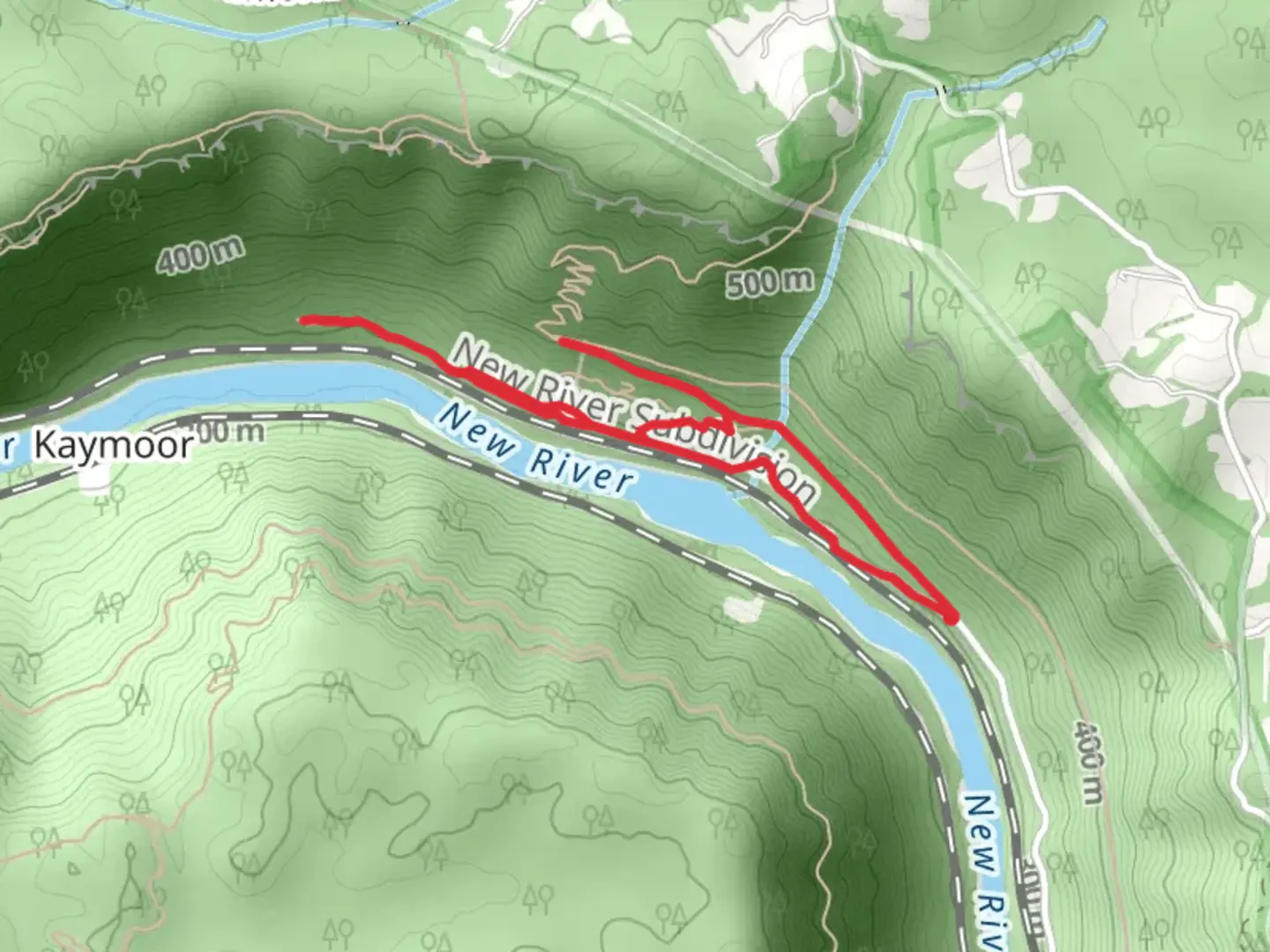 An image depicting the trail Tipple and Keeneys Creek Loop Trail and its surrounding area.
