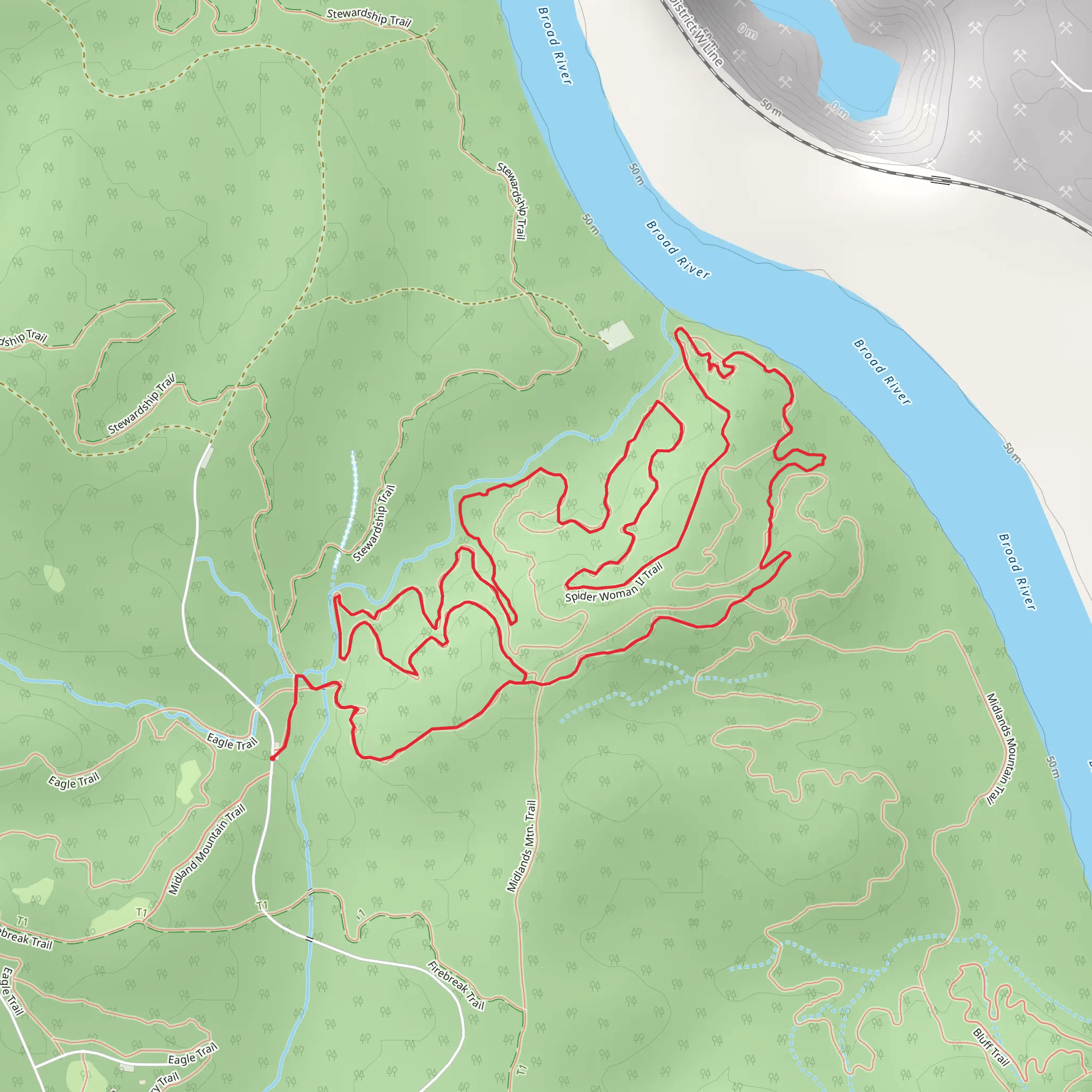 Spider Woman II and Midlands Mountain Loop Trail mobile static map