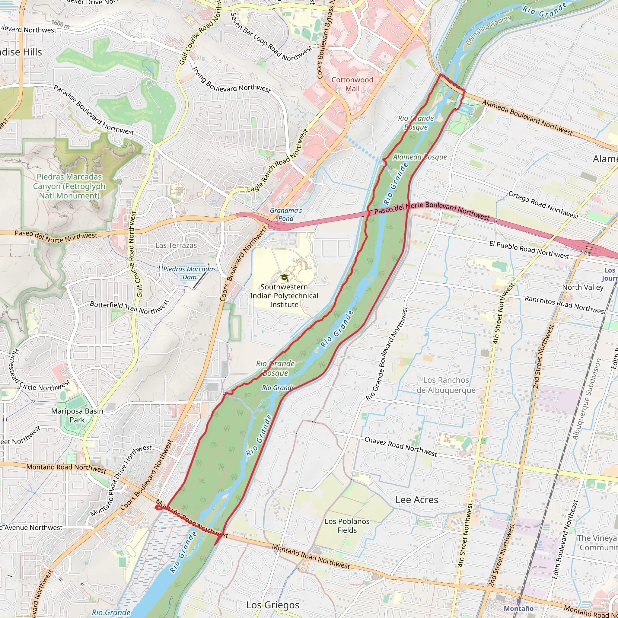 Rio Grande Bosque and Alameda Bosque Loop mobile static map
