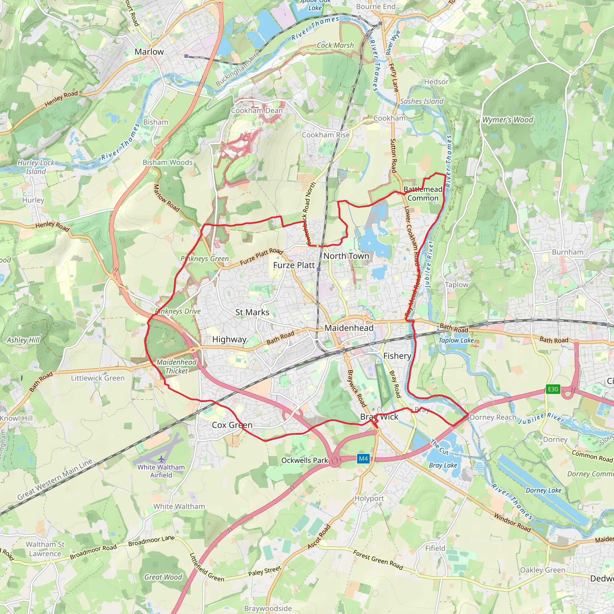 Maidenhead Boundary Loop Walk mobile static map