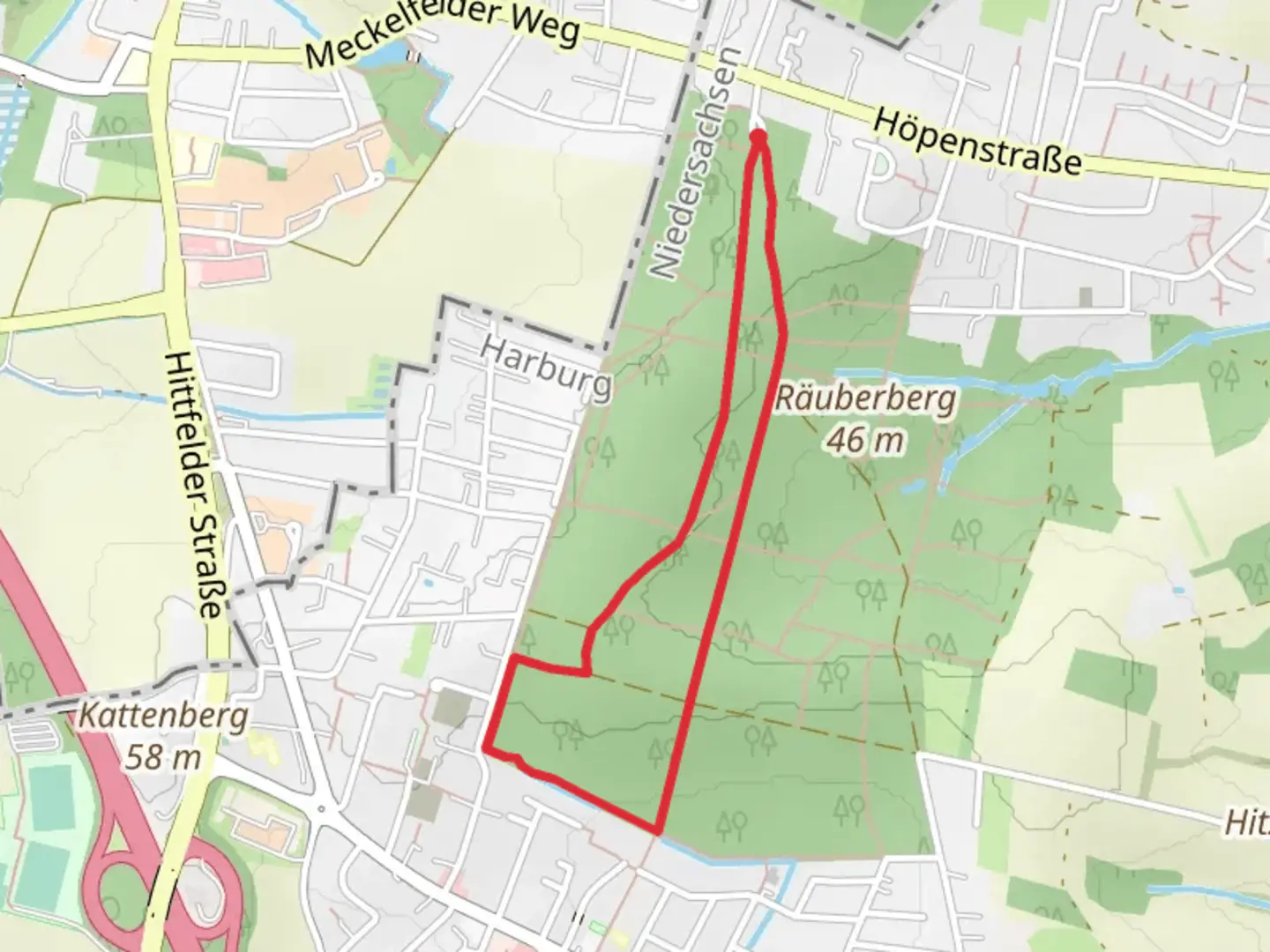An image depicting the trail Höpen Loop via Wanderweg RB and its surrounding area.