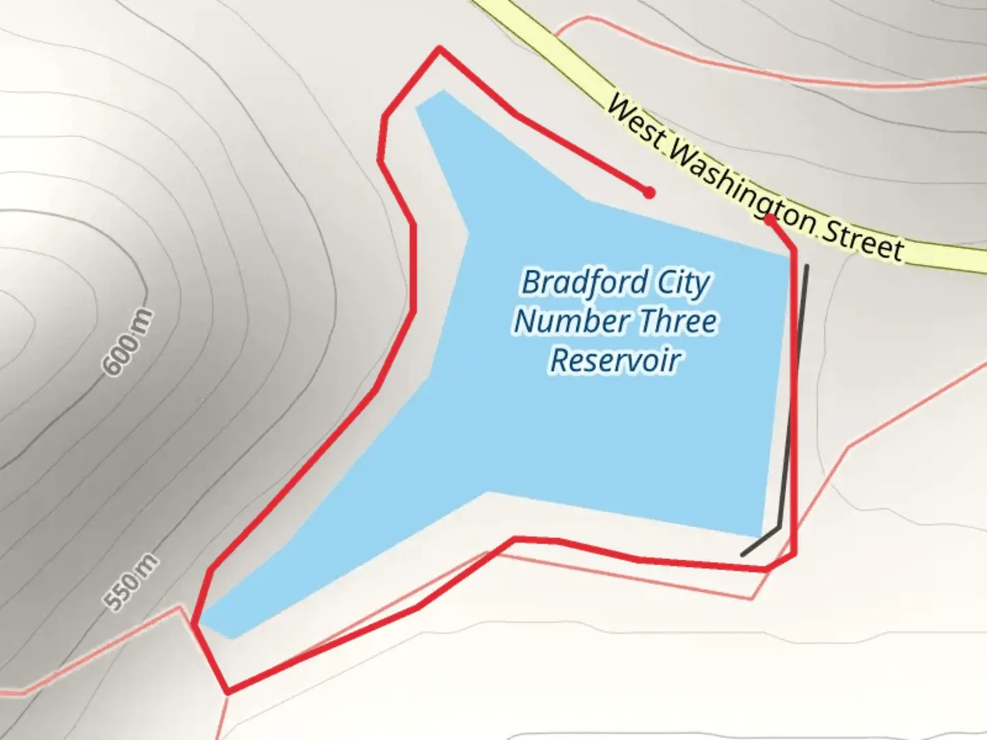 An image depicting the trail Bradford City Number Three Reservoir Loop and its surrounding area.