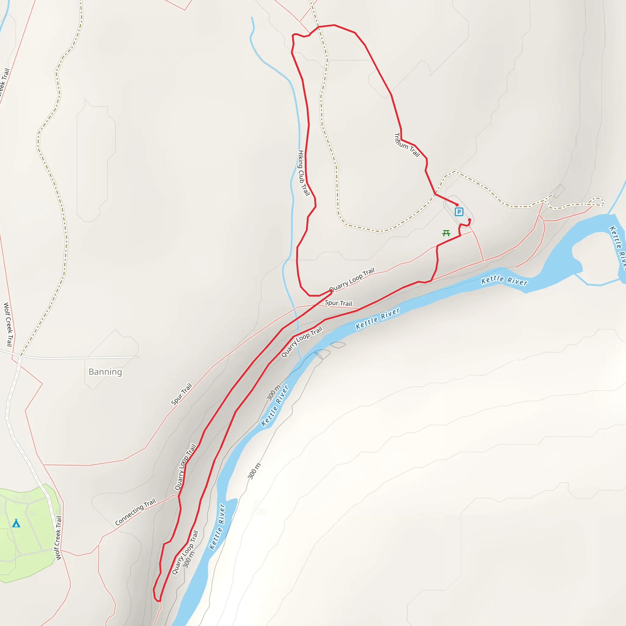 Trillium Trail, Hiking Club Trail and Quarry Loop Trail mobile static map