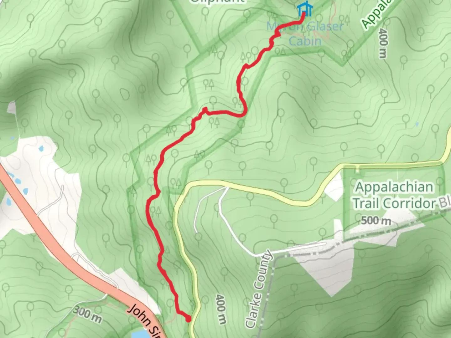 An image depicting the trail Appalachian Trail and Myron Glaser Cabin Access Trail and its surrounding area.