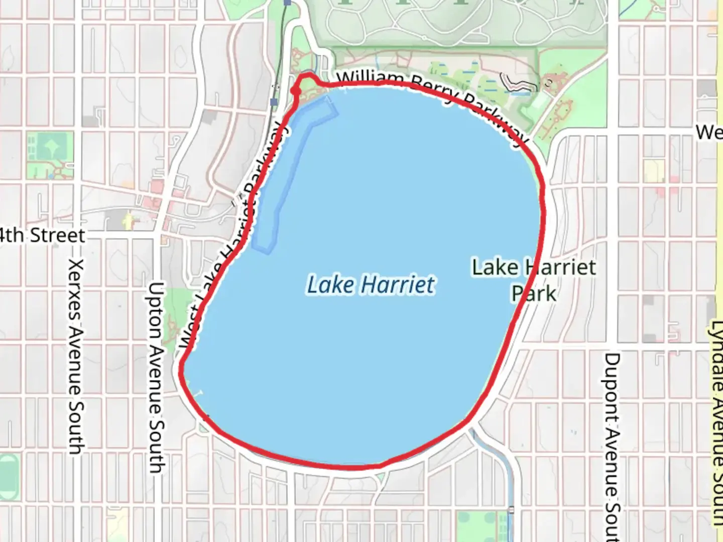 An image depicting the trail Lake Harriet Loop and its surrounding area.
