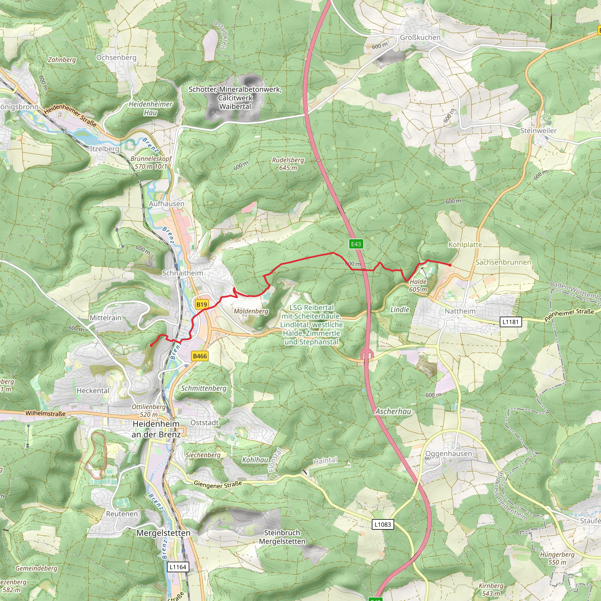 Nattheim to Schnaitheim via Albschaeferweg mobile static map
