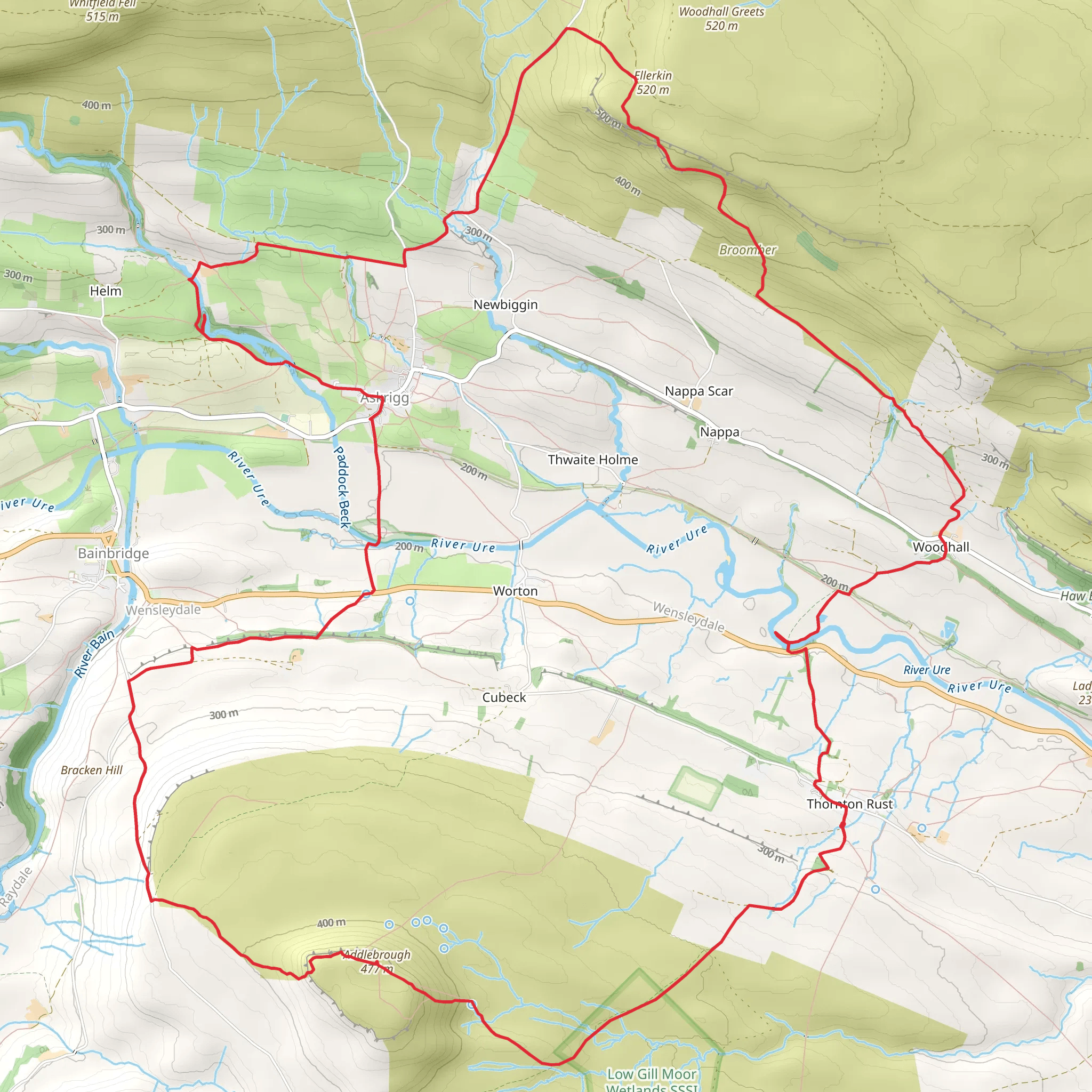 Thornton Rust - Addleborough - Askrigg - Mill Gill and Ellerkin Scar mobile static map
