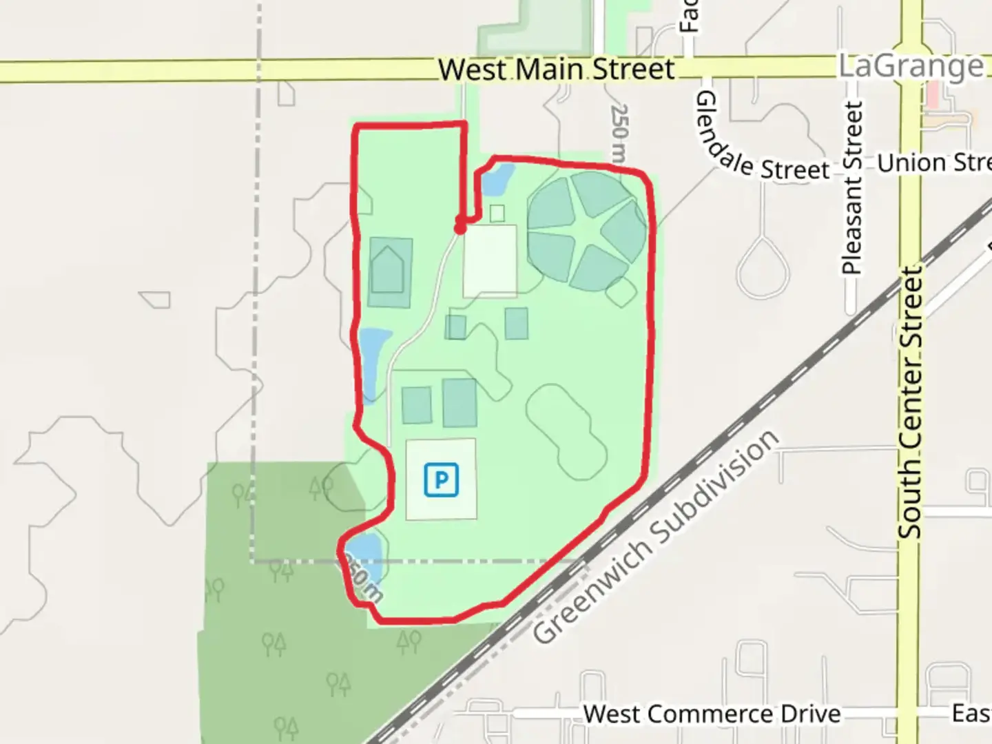 An image depicting the trail Lagrange Community Park Loop - South and its surrounding area.