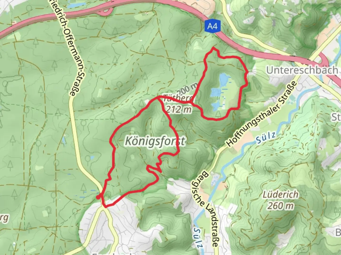 An image depicting the trail Tuetberg via Bergischer Weg and its surrounding area.
