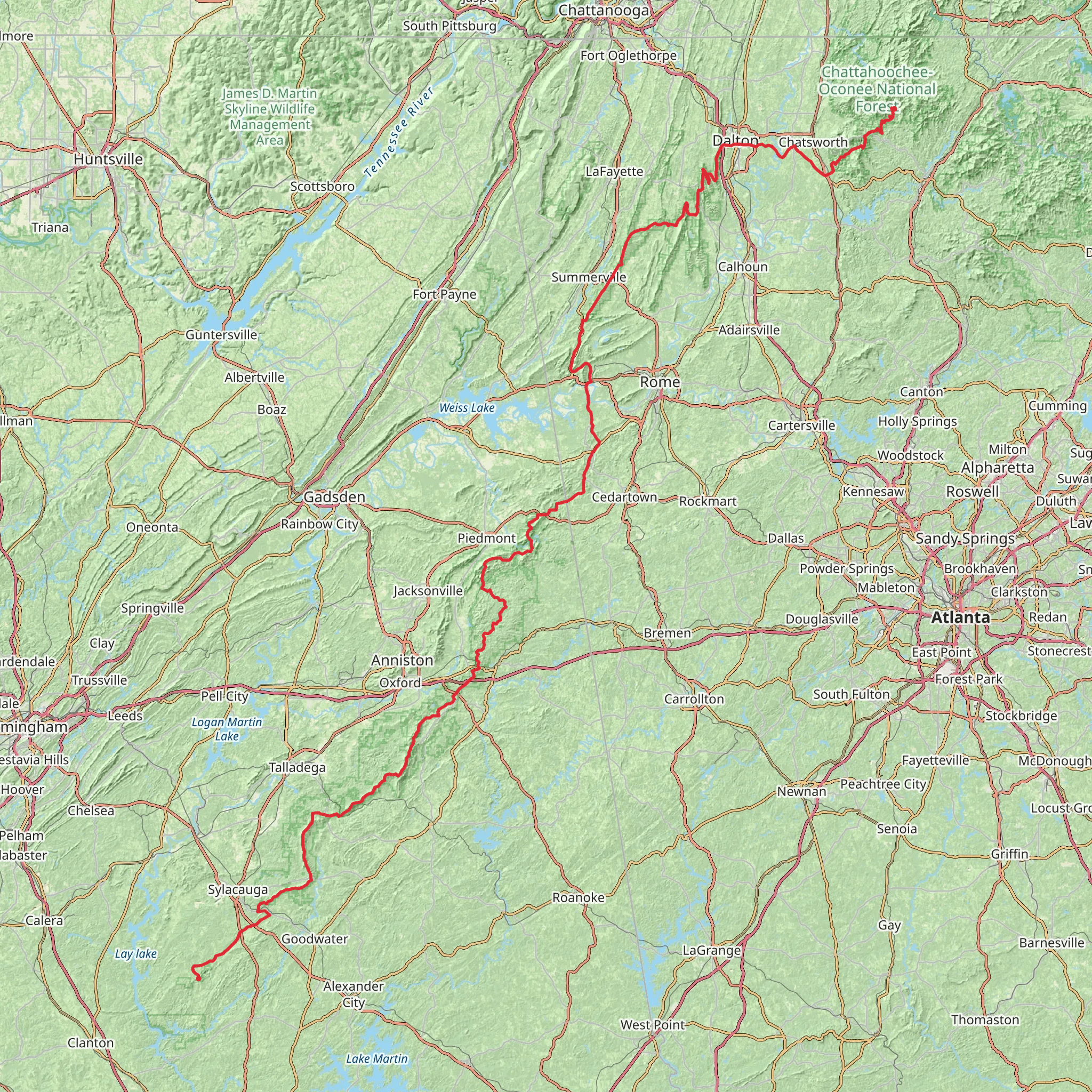 Pinhoti Trail mobile static map