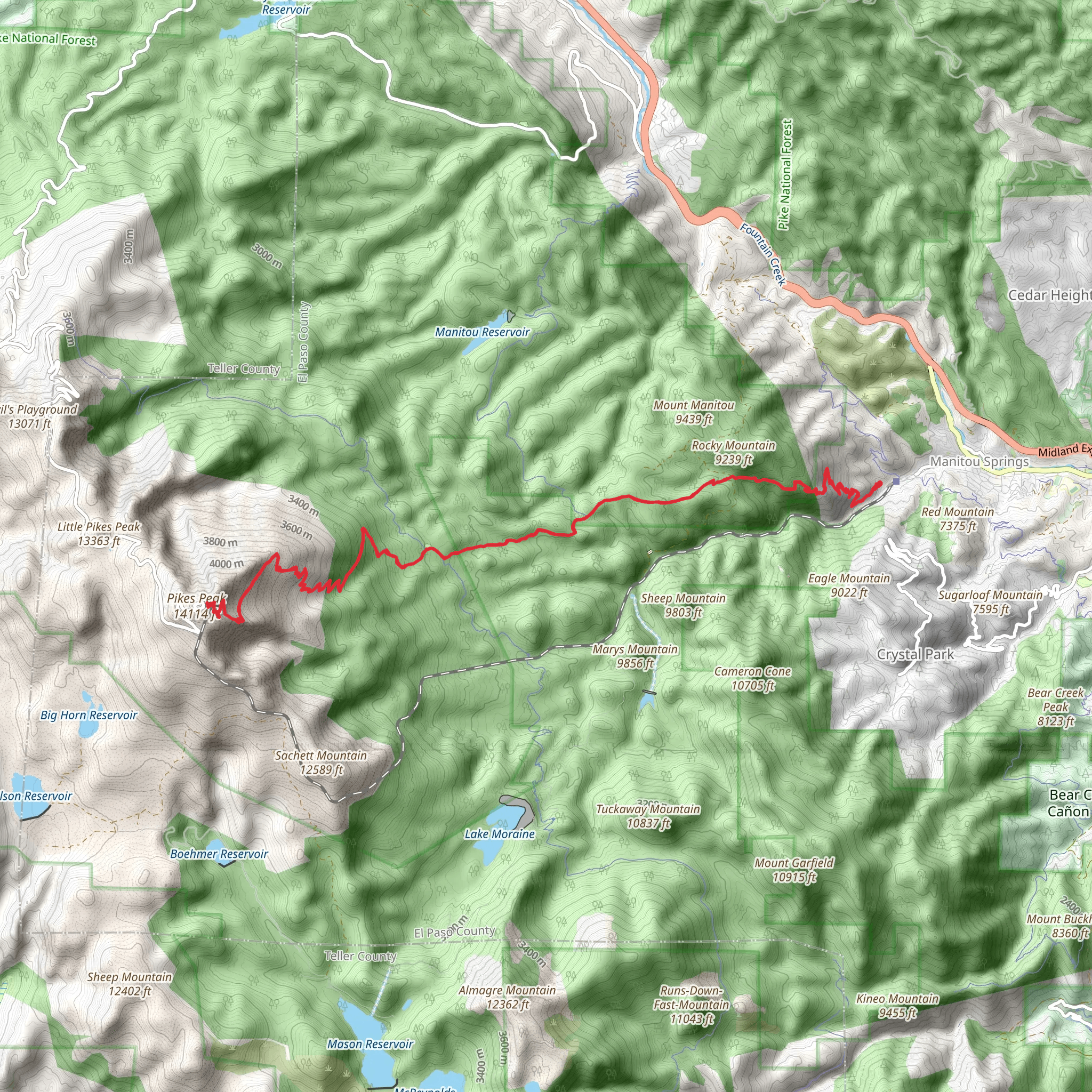 Pikes Peak via the Barr Trail mobile static map