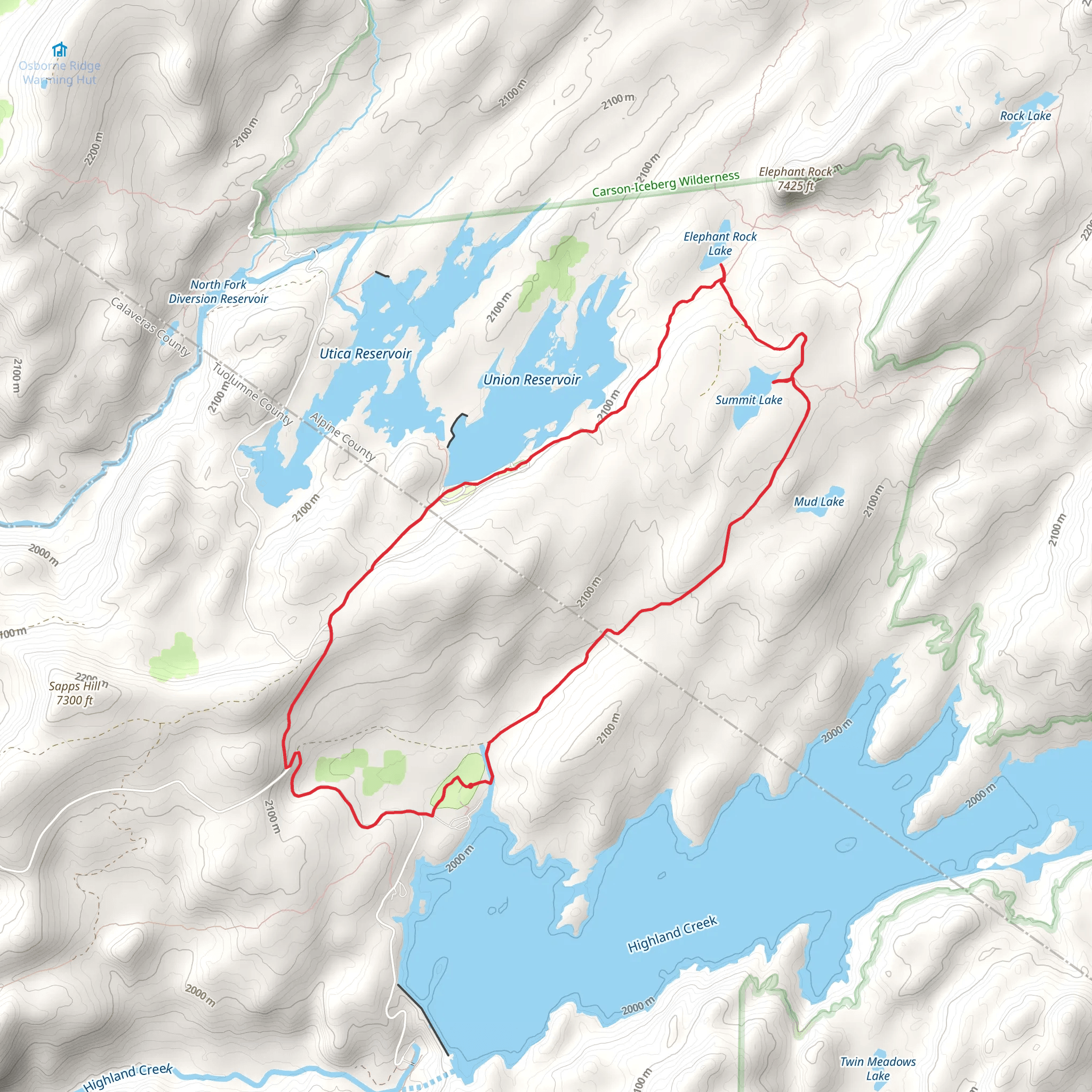 Summit Lake, Elephant Rock Lake and Union Rock Lake Loop Trail mobile static map