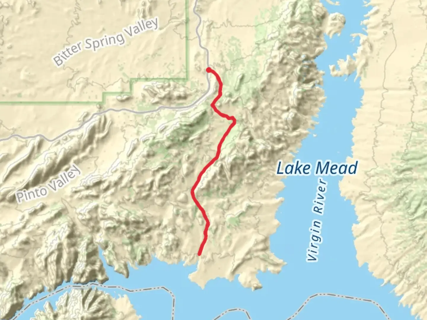 An image depicting the trail Lake Mead Trail from Northshore Road and its surrounding area.