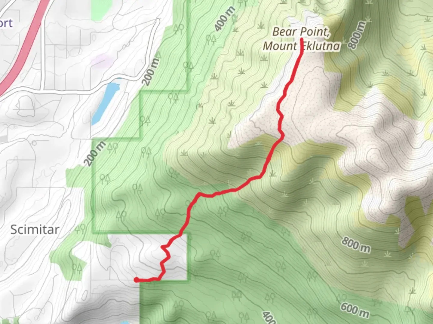 An image depicting the trail Bear Point-Mt Eklutna from Malcolm Drive and its surrounding area.