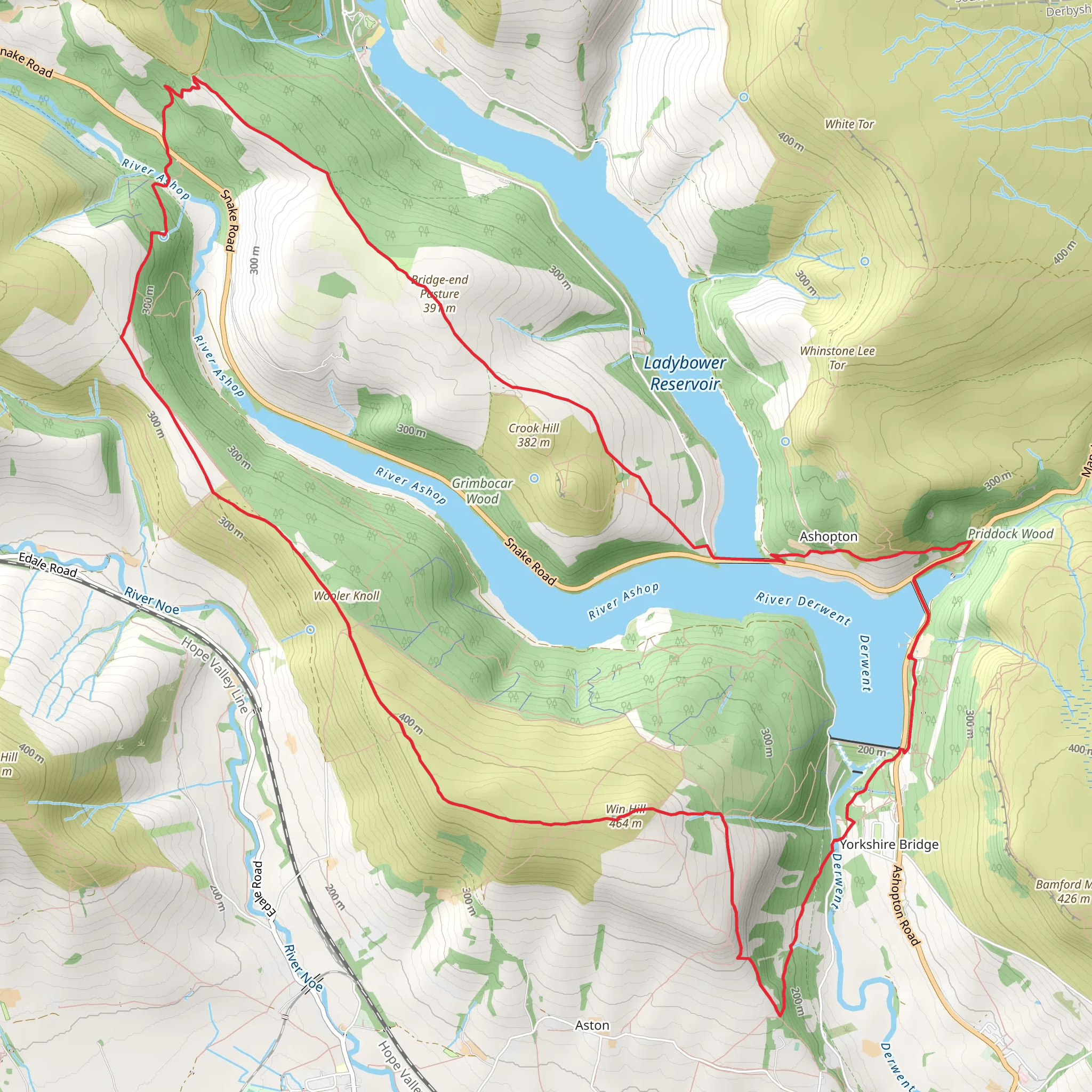 Ladybower Reservoir and Win Hill Loop mobile static map