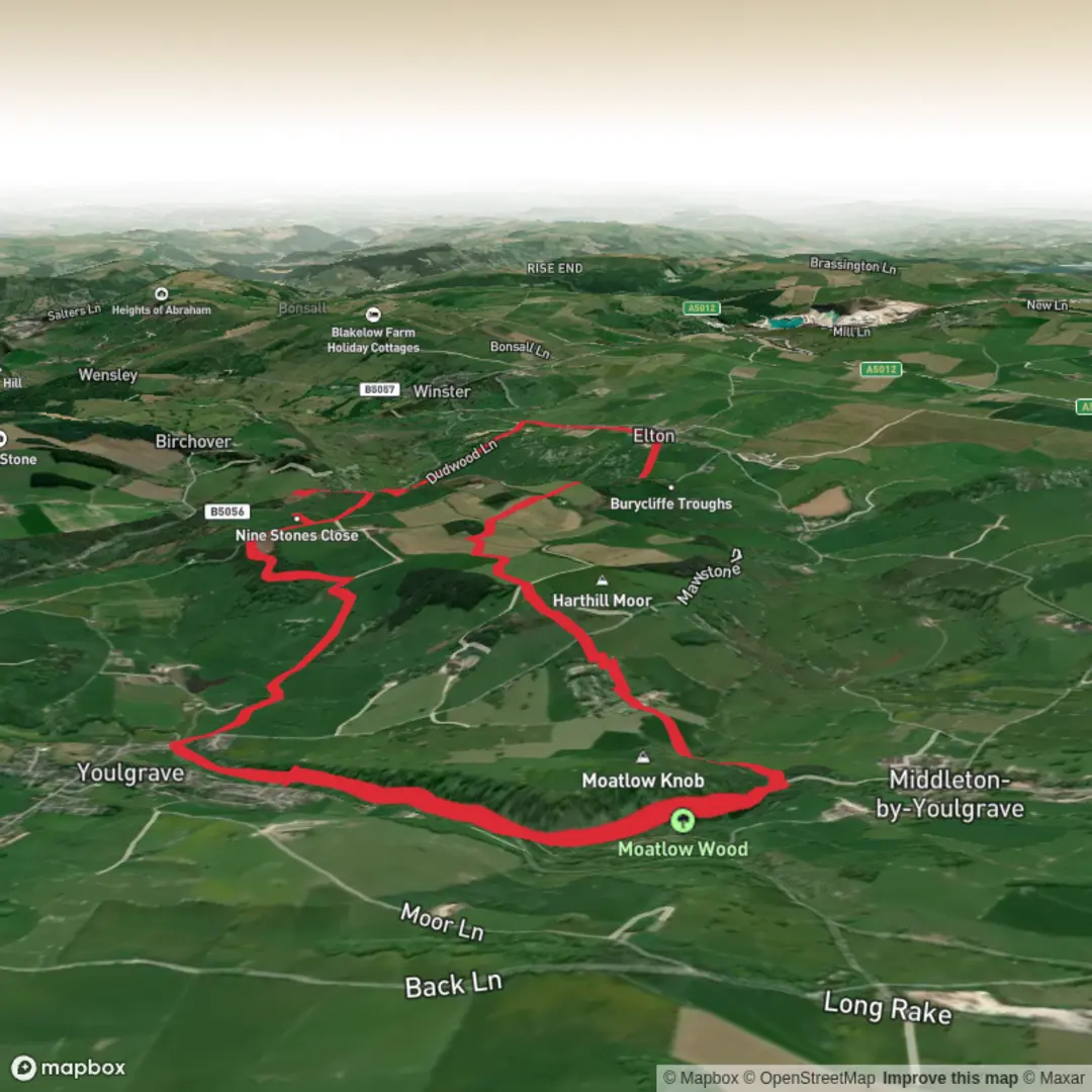 An image depicting the trail Robin Hood’s Stride Walk + Bradford Dale From Elton and its surrounding area.