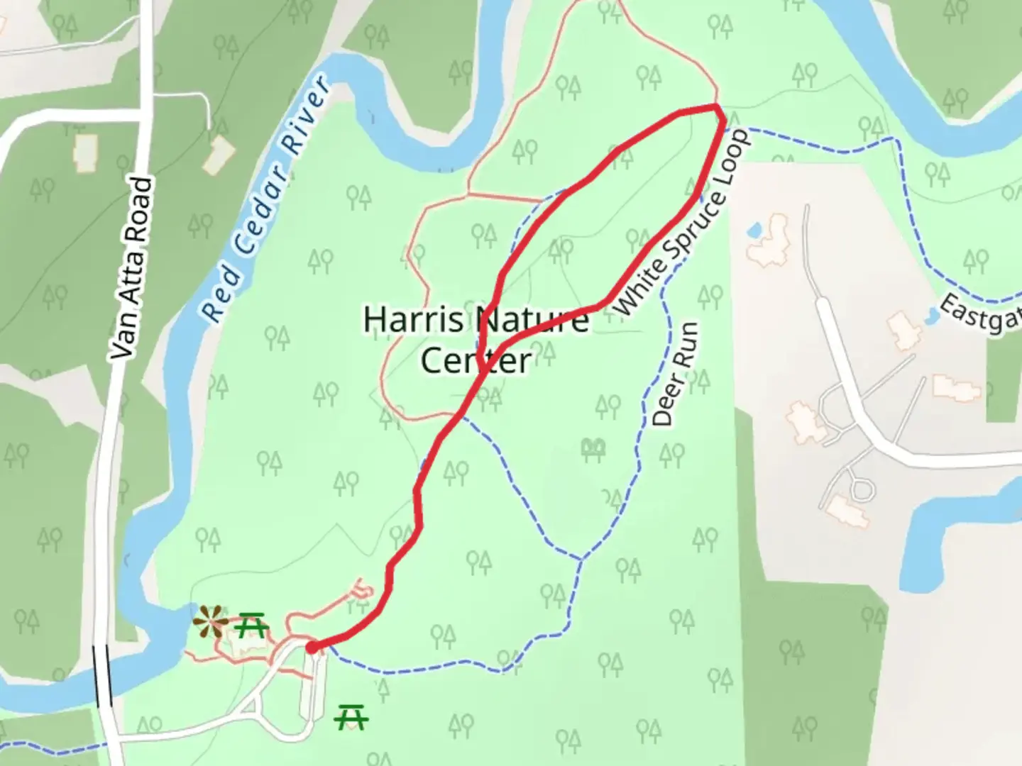 An image depicting the trail White Spruce Loop and its surrounding area.