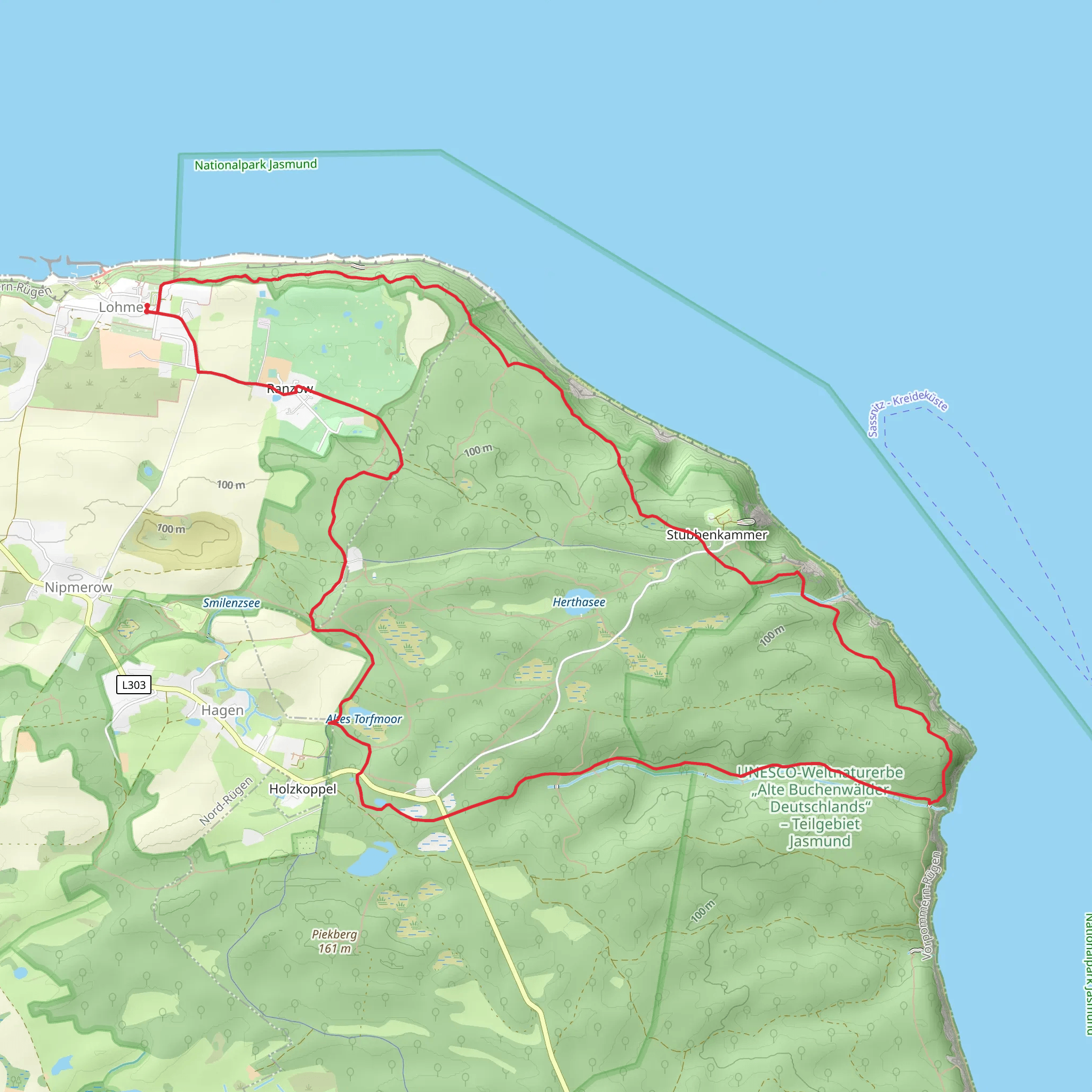 Lohme, Stubbenkammer and Altes Torfmoor Loop via UNESCO Waltnaturerbe mobile static map