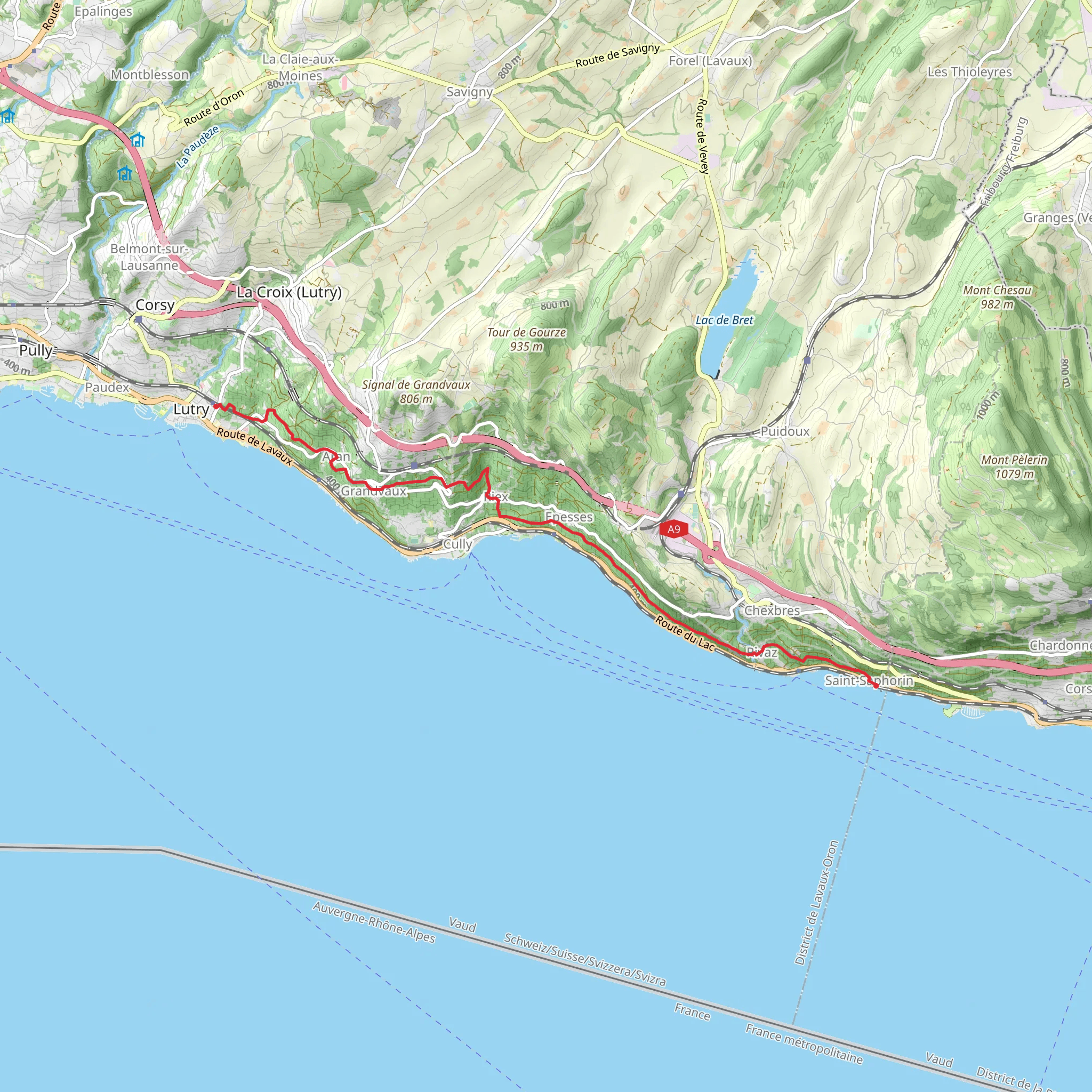 St Saphorin to Lutry Trail mobile static map