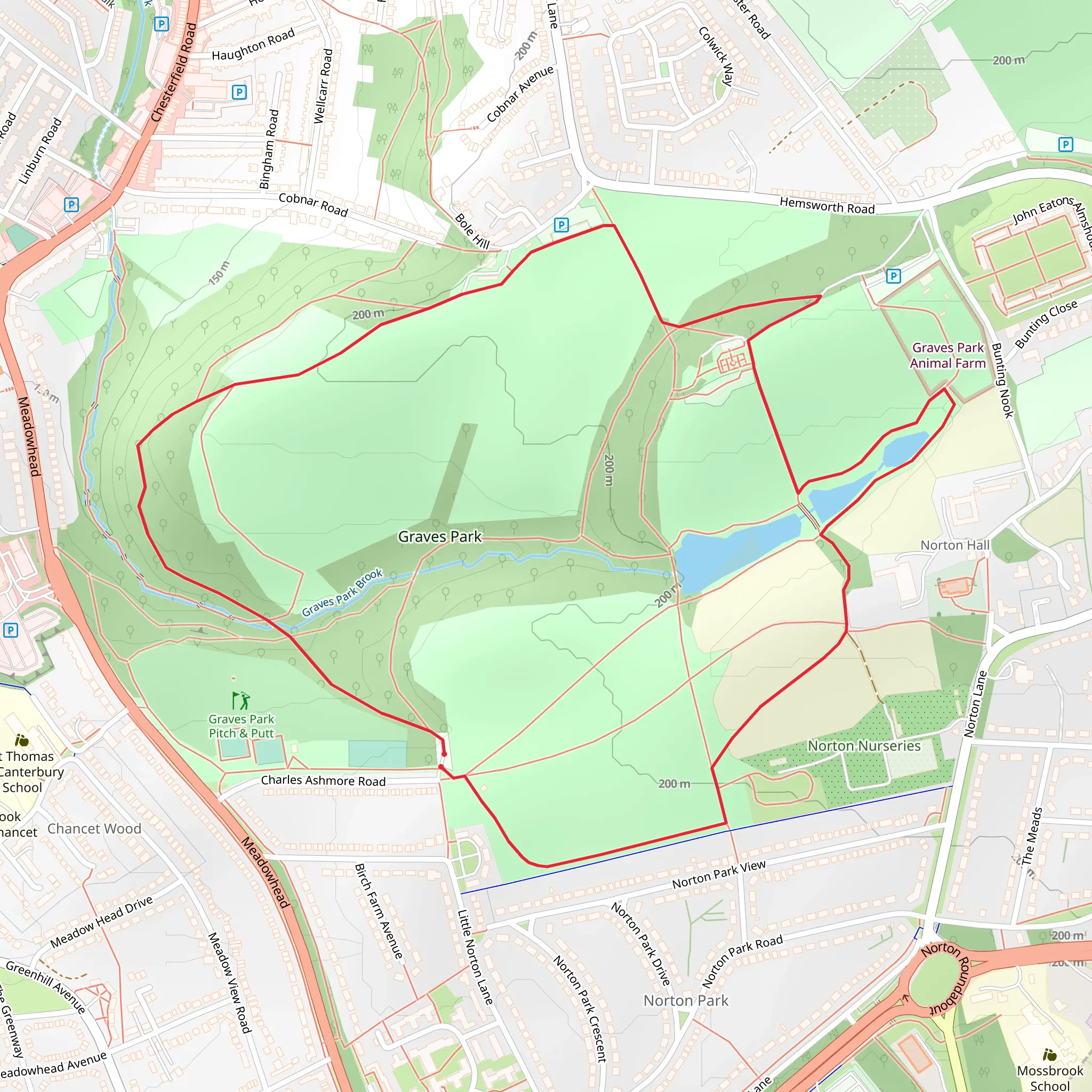 Rose Garden and Graves Park Loop mobile static map