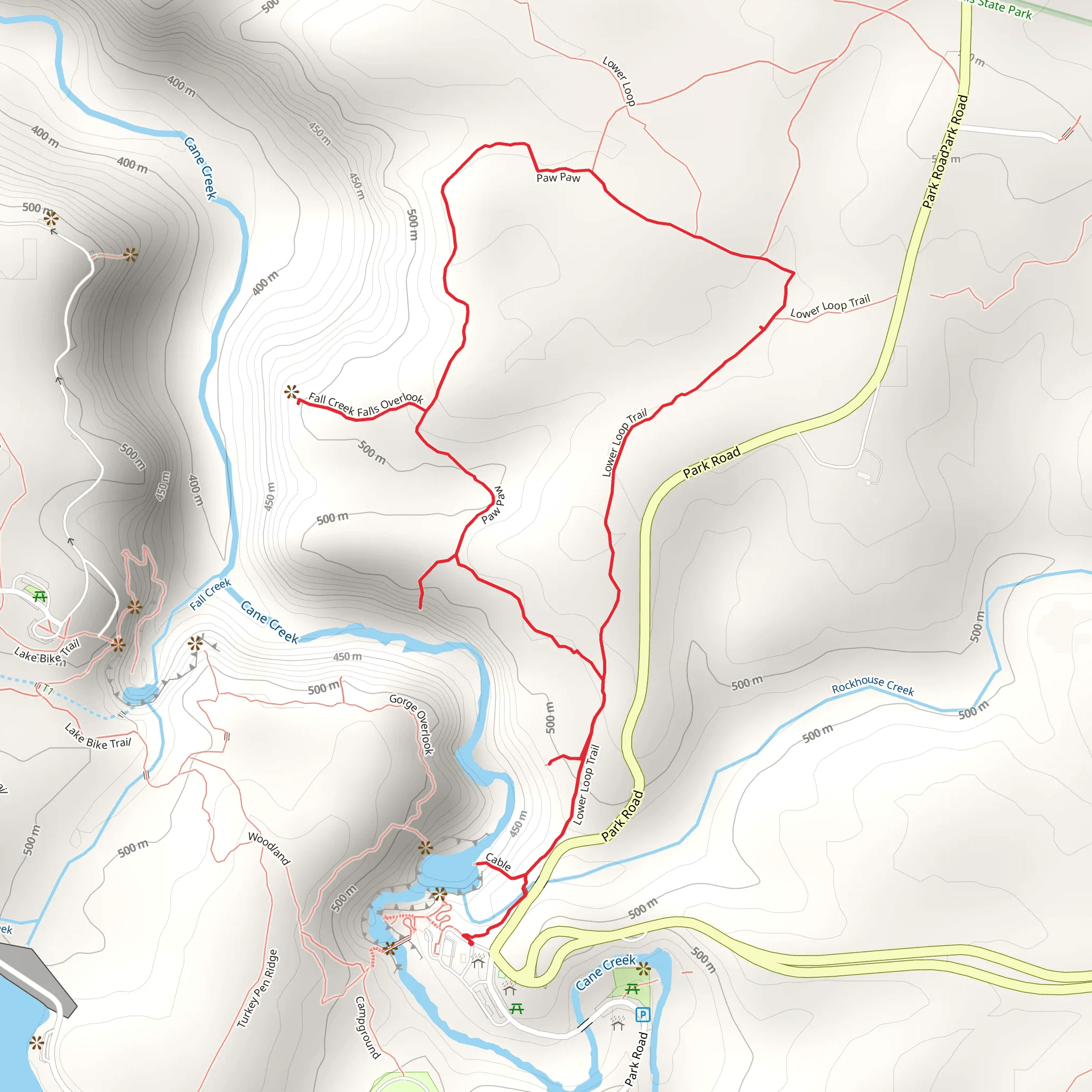 Paw Paw, Fall Creek Falls and Lower Loop Trail mobile static map