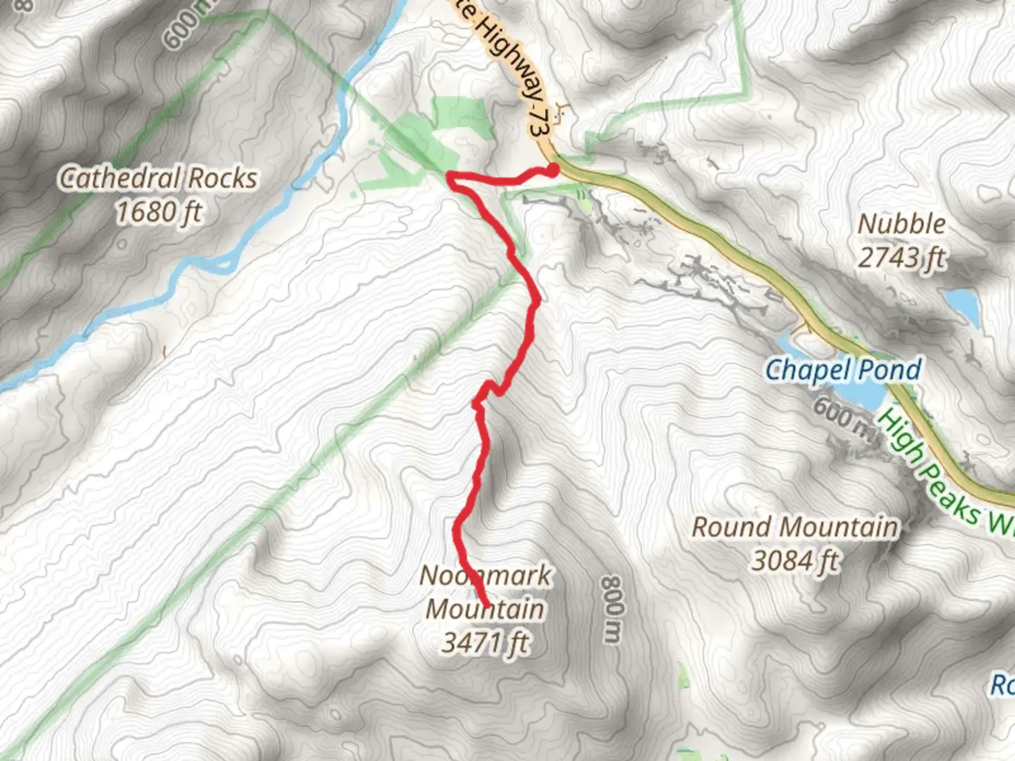 An image depicting the trail Noonmark Mountain and its surrounding area.