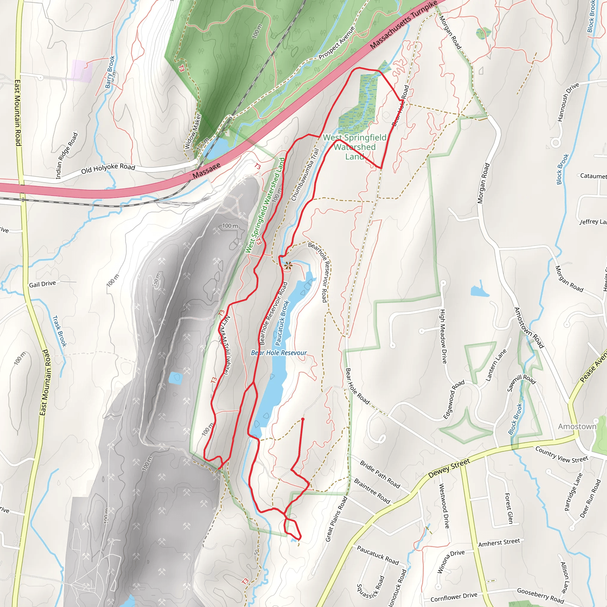 Bearhole Reservoir via Metacomet Monadnock Trail mobile static map