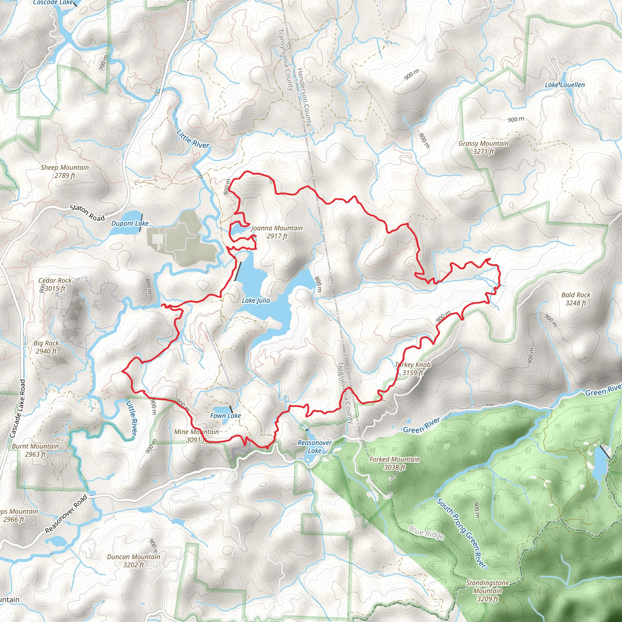 Reasonover Creek, Briery Fork, Lake Dense and Mine Mountain Loop Trail mobile static map