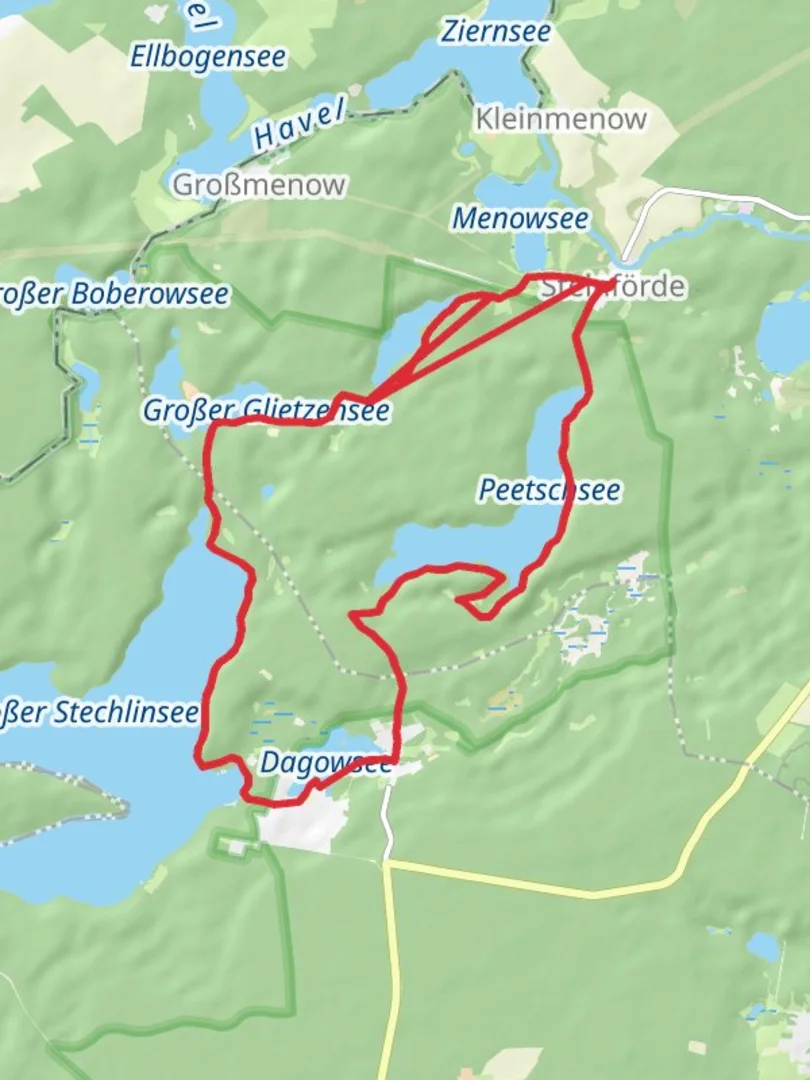 An image depicting the trail Peetschsee and Grober Stechlinsee Loop and its surrounding area.